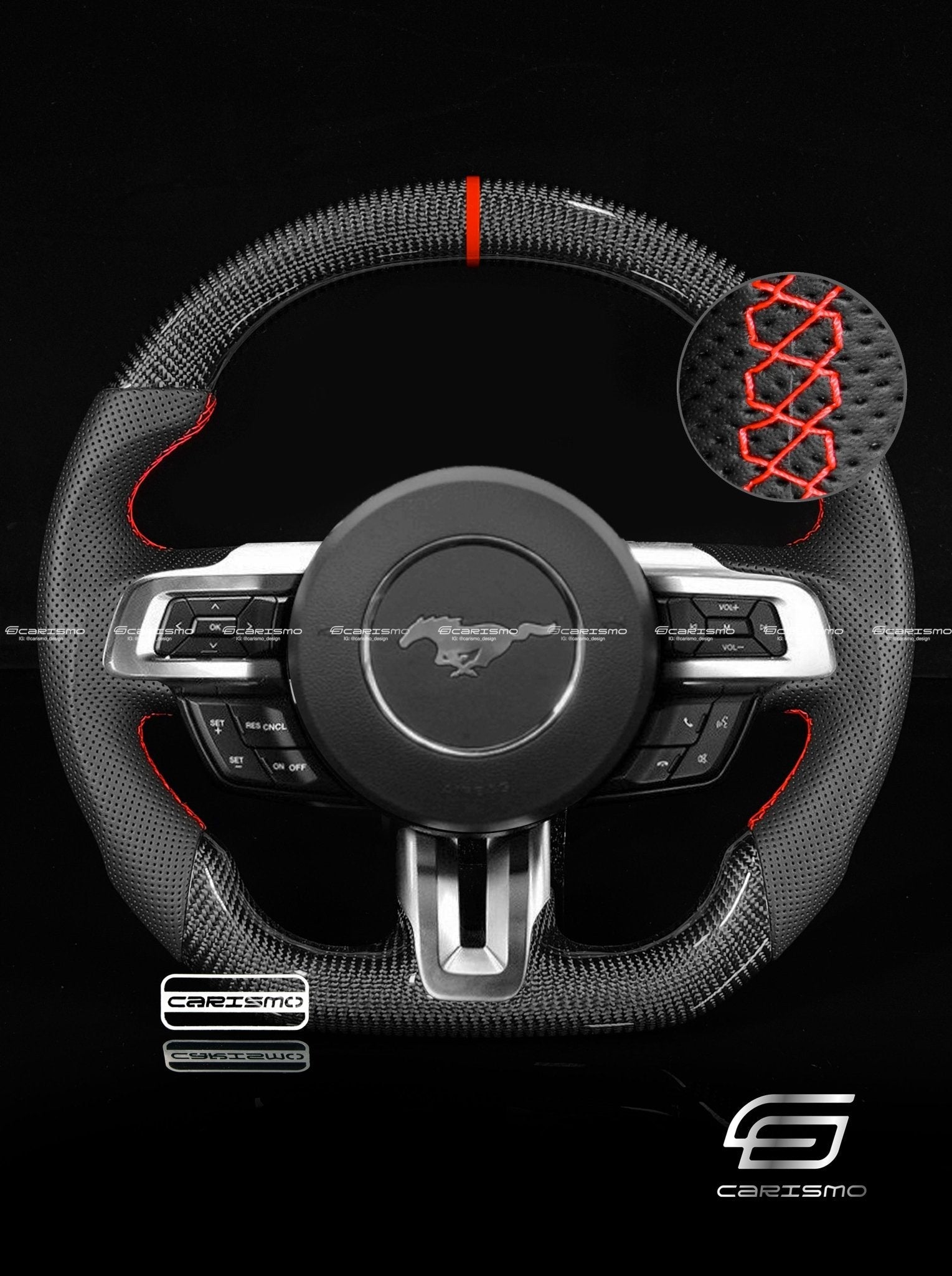 Carismo Steering Wheel For Ford Mustang (S550 2018 Refresh) - Sport - Gloss Carbon - Perforated Leather