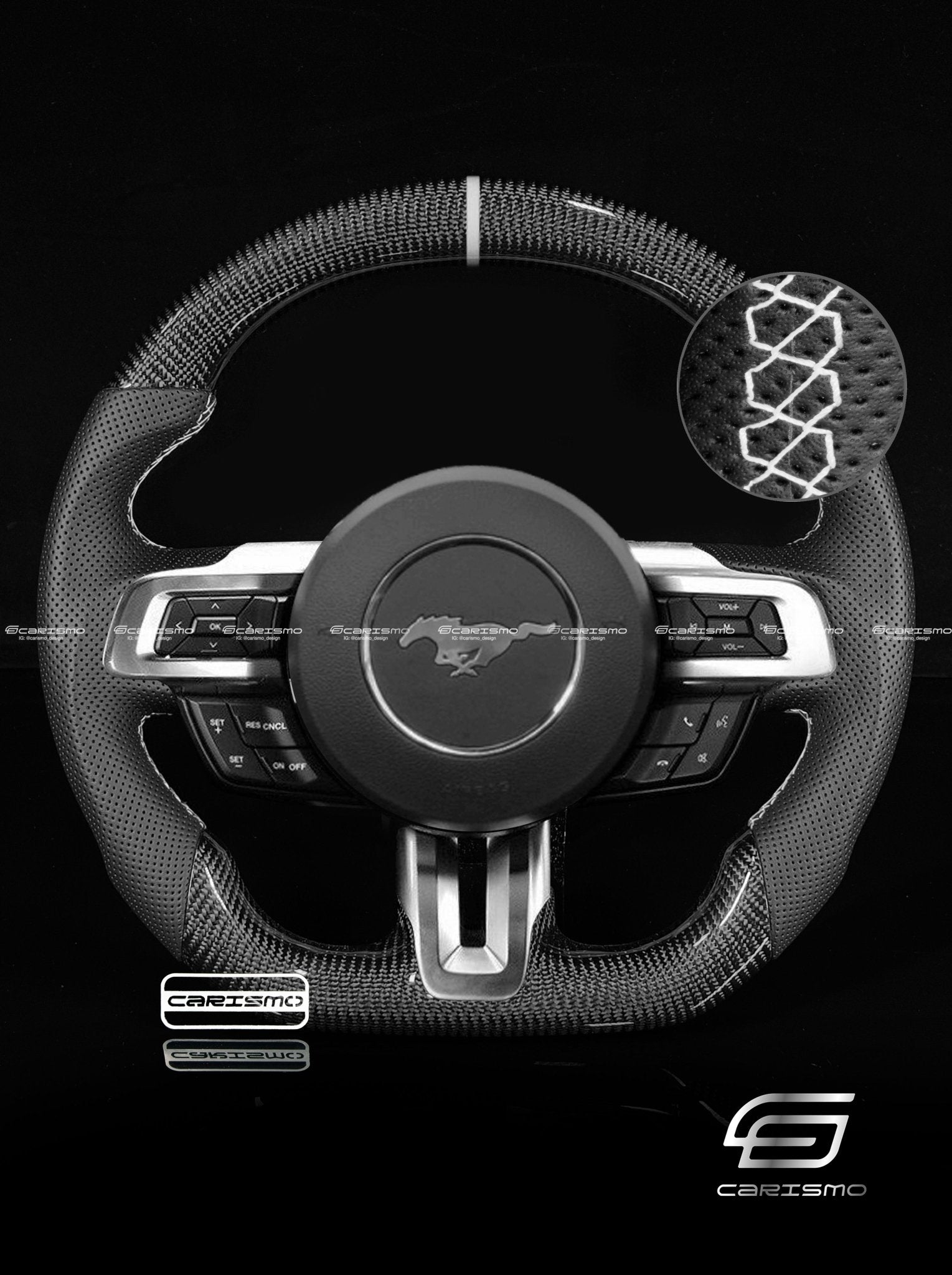 Carismo Steering Wheel For Ford Mustang (S550 2018 Refresh) - Sport - Gloss Carbon - Perforated Leather