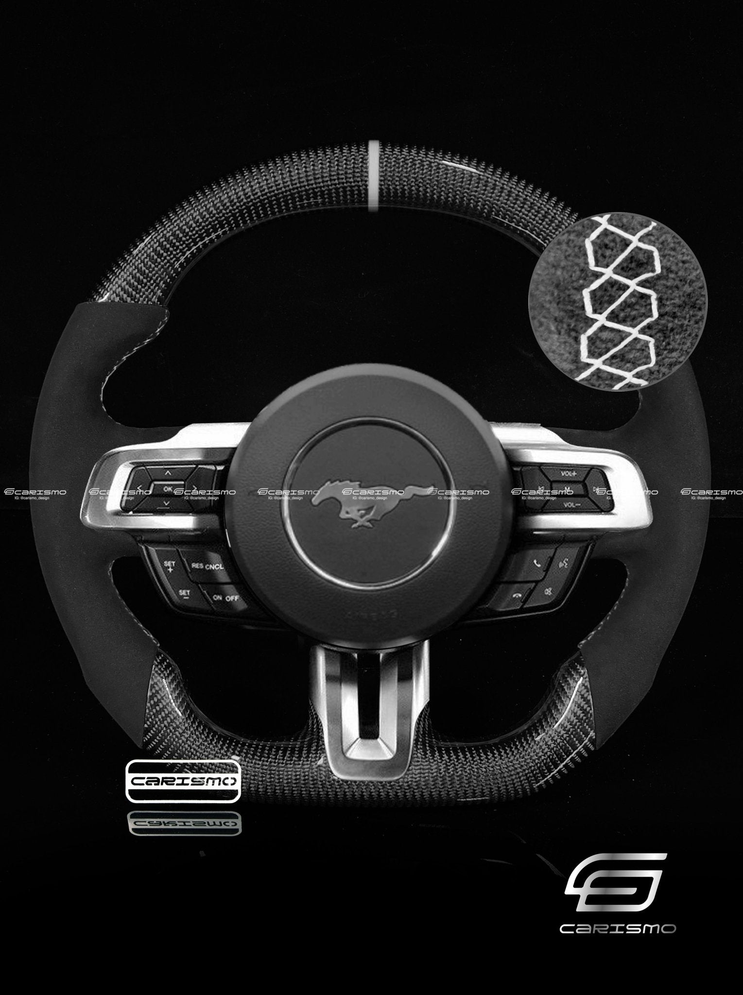 Carismo Steering Wheel For Ford Mustang (S550 Pre-2018) - Sport - Gloss Carbon - Alcantara