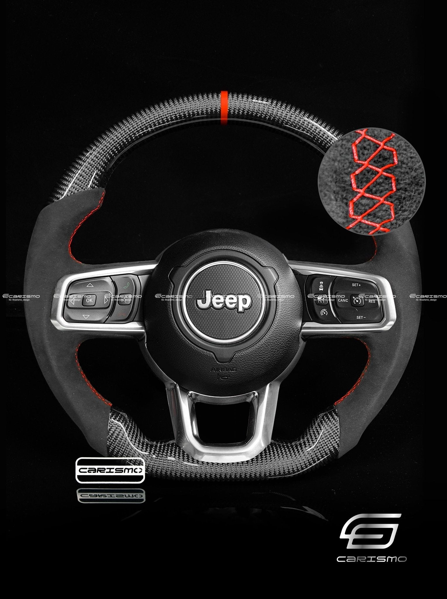 Carismo Steering Wheel For Jeep Wrangler (JL) - Sport - Gloss Carbon - Alcantara