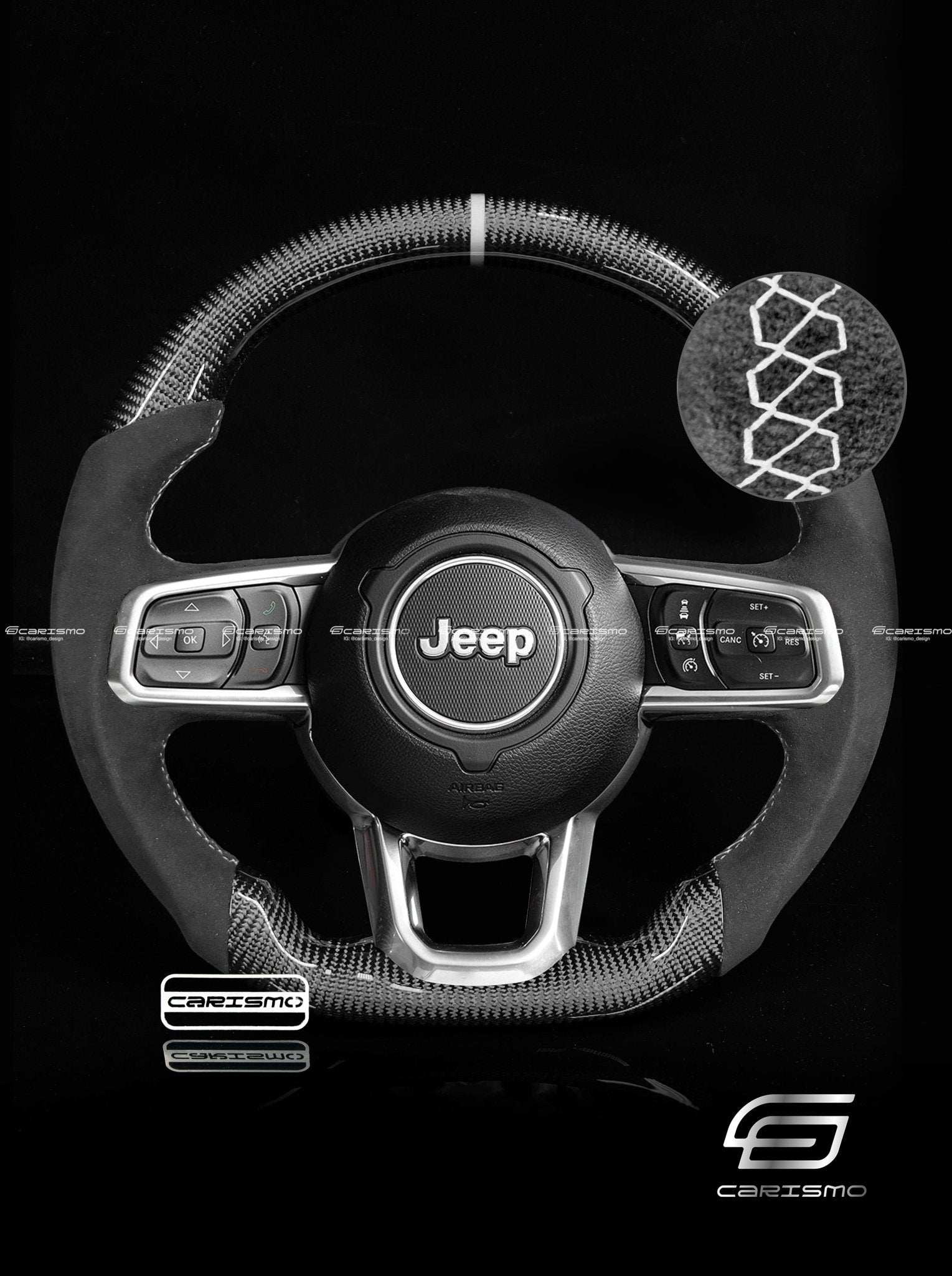 Carismo Steering Wheel For Jeep Wrangler (JL) - Sport - Gloss Carbon - Alcantara