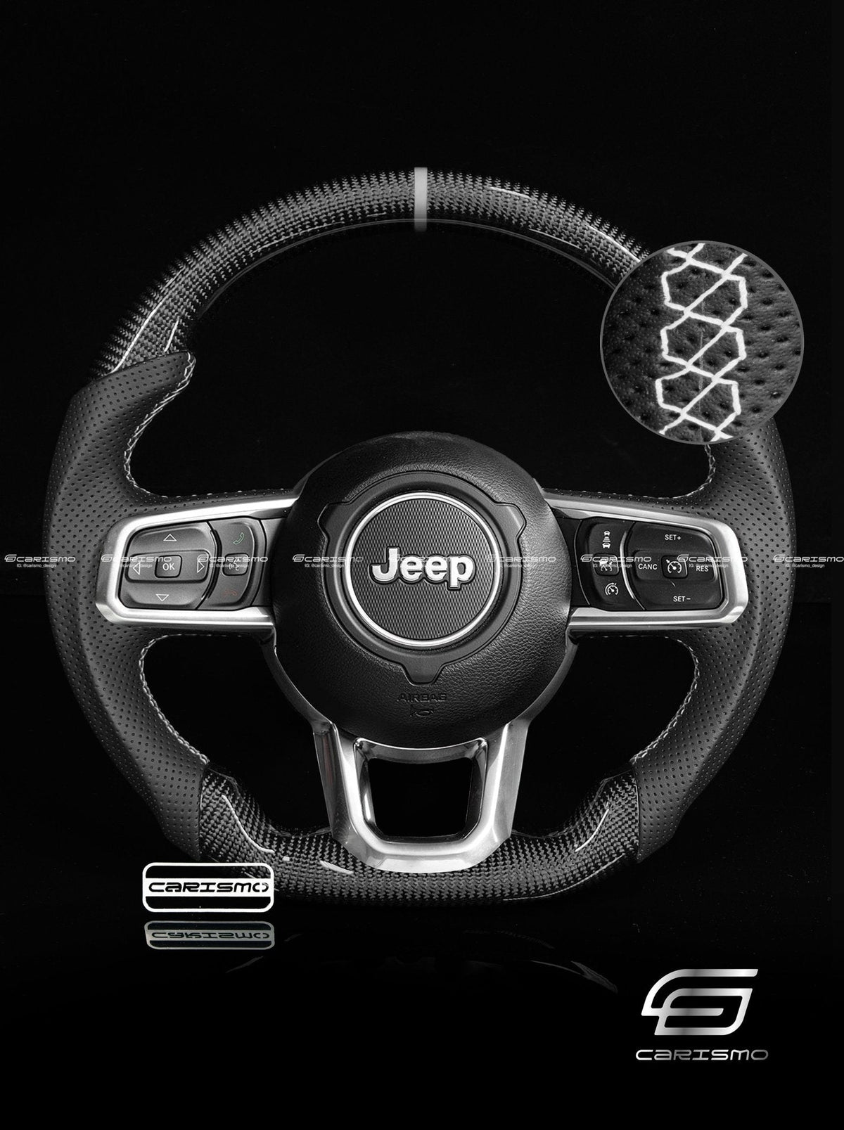 Carismo Steering Wheel For Jeep Wrangler (JL) - Sport - Gloss Carbon - Perforated Leather