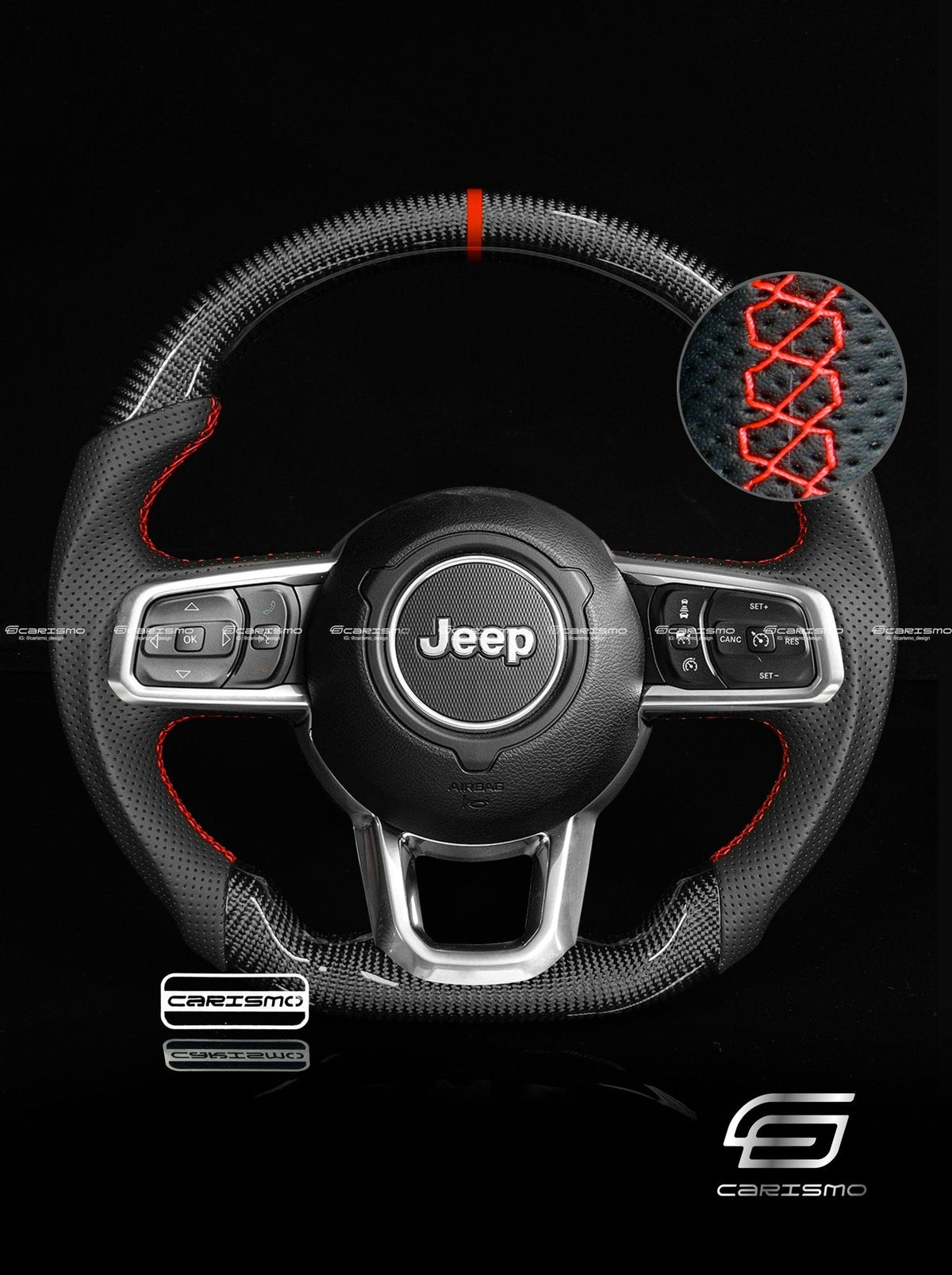 Carismo Steering Wheel For Jeep Wrangler (JL) - Sport - Gloss Carbon - Perforated Leather