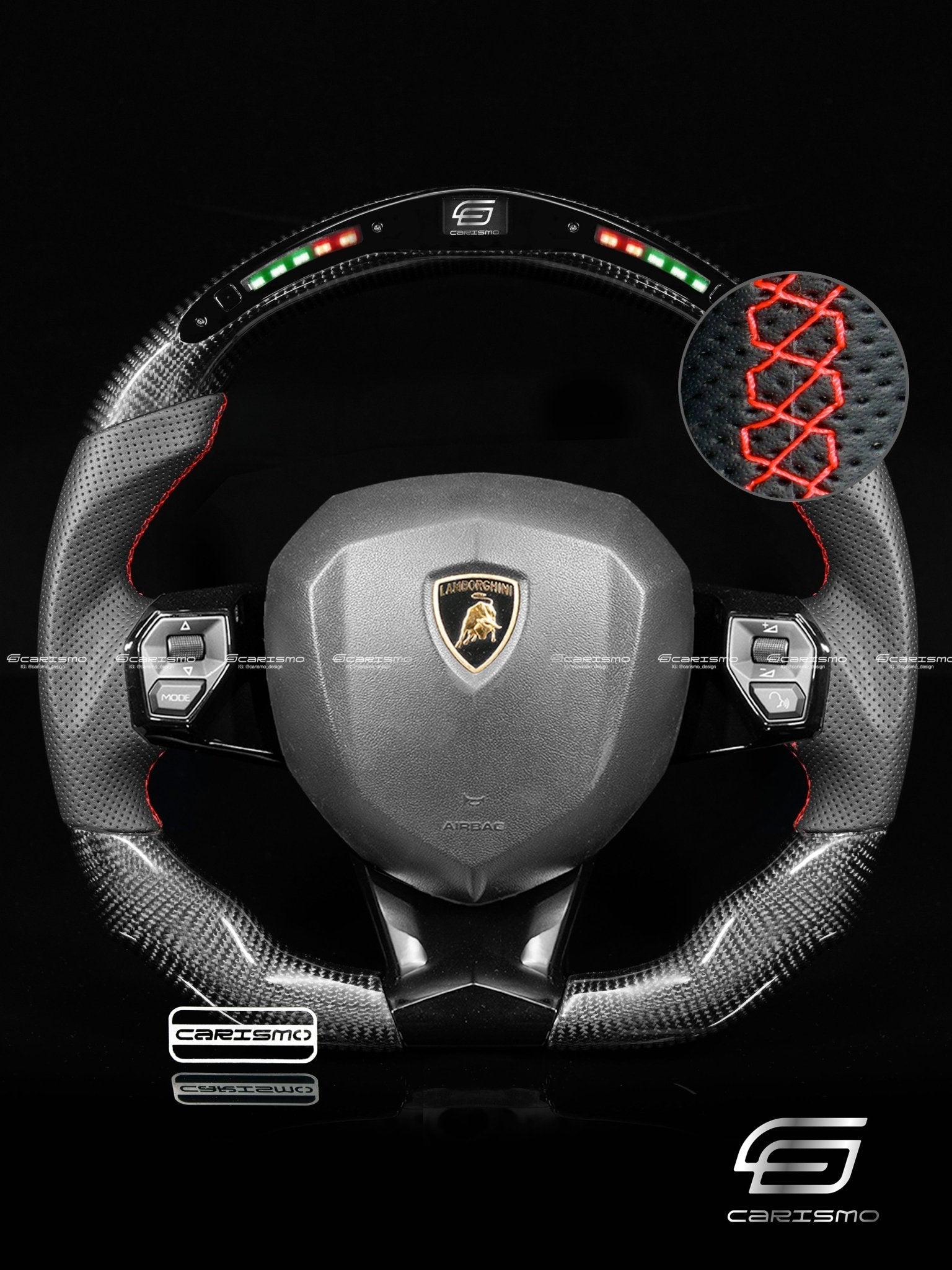 Carismo Steering Wheel For Lamborghini Aventador - Classic RPM LED - Gloss Carbon - Perforated Leather