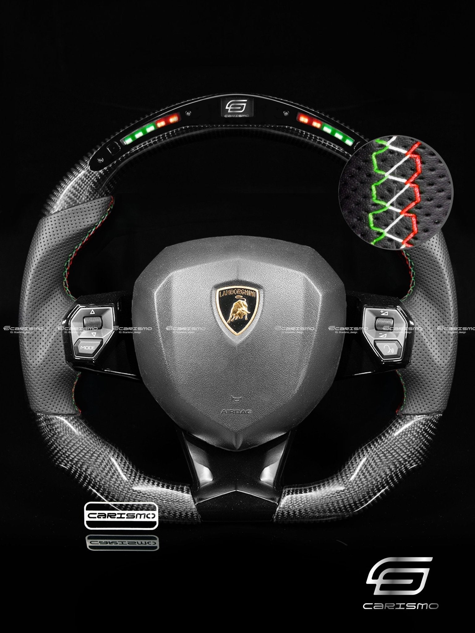 Carismo Steering Wheel For Lamborghini Aventador - Classic RPM LED - Gloss Carbon - Perforated Leather