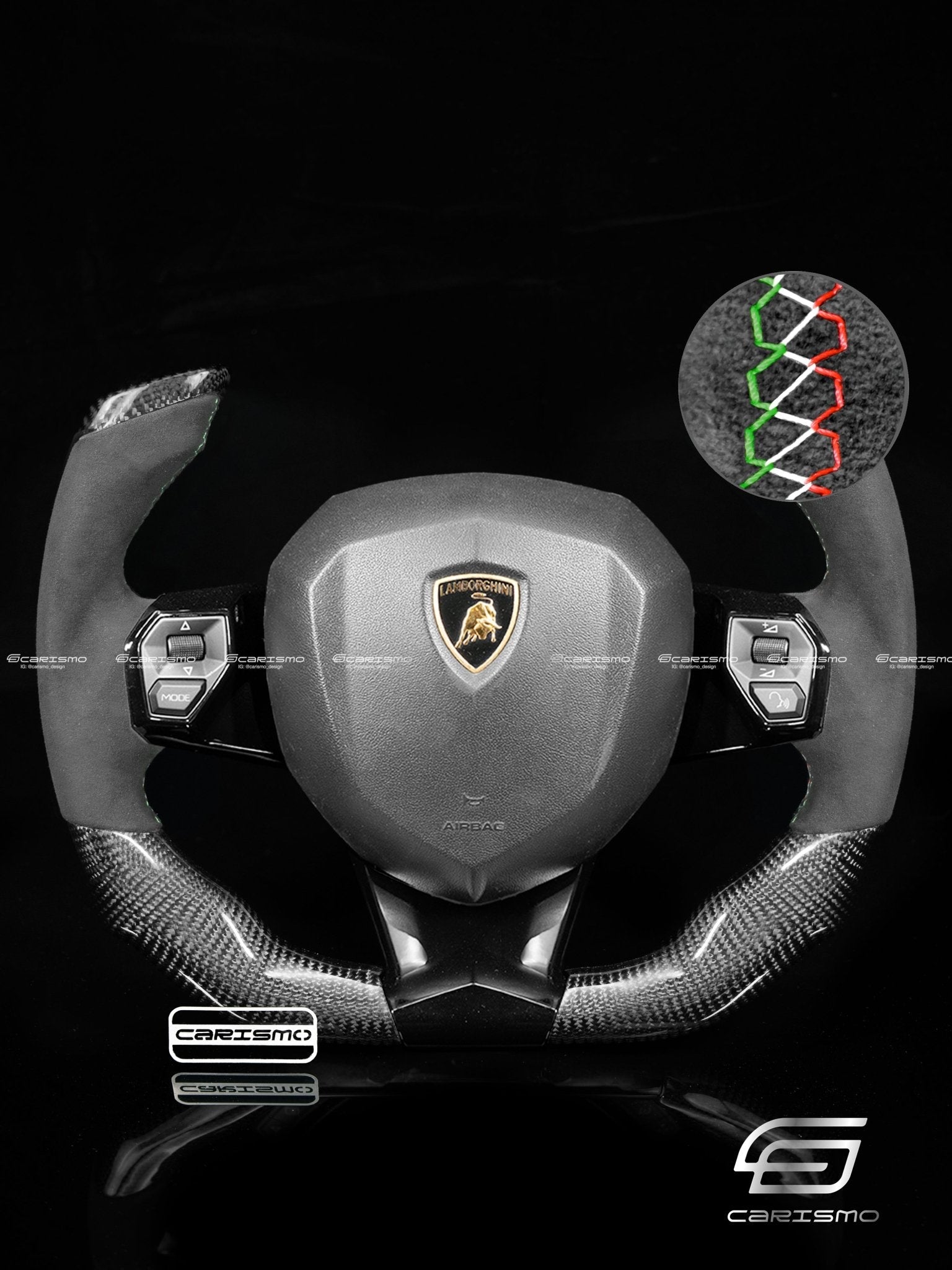 Carismo Steering Wheel For Lamborghini Aventador - F1 Competition - Gloss Carbon - Alcantara