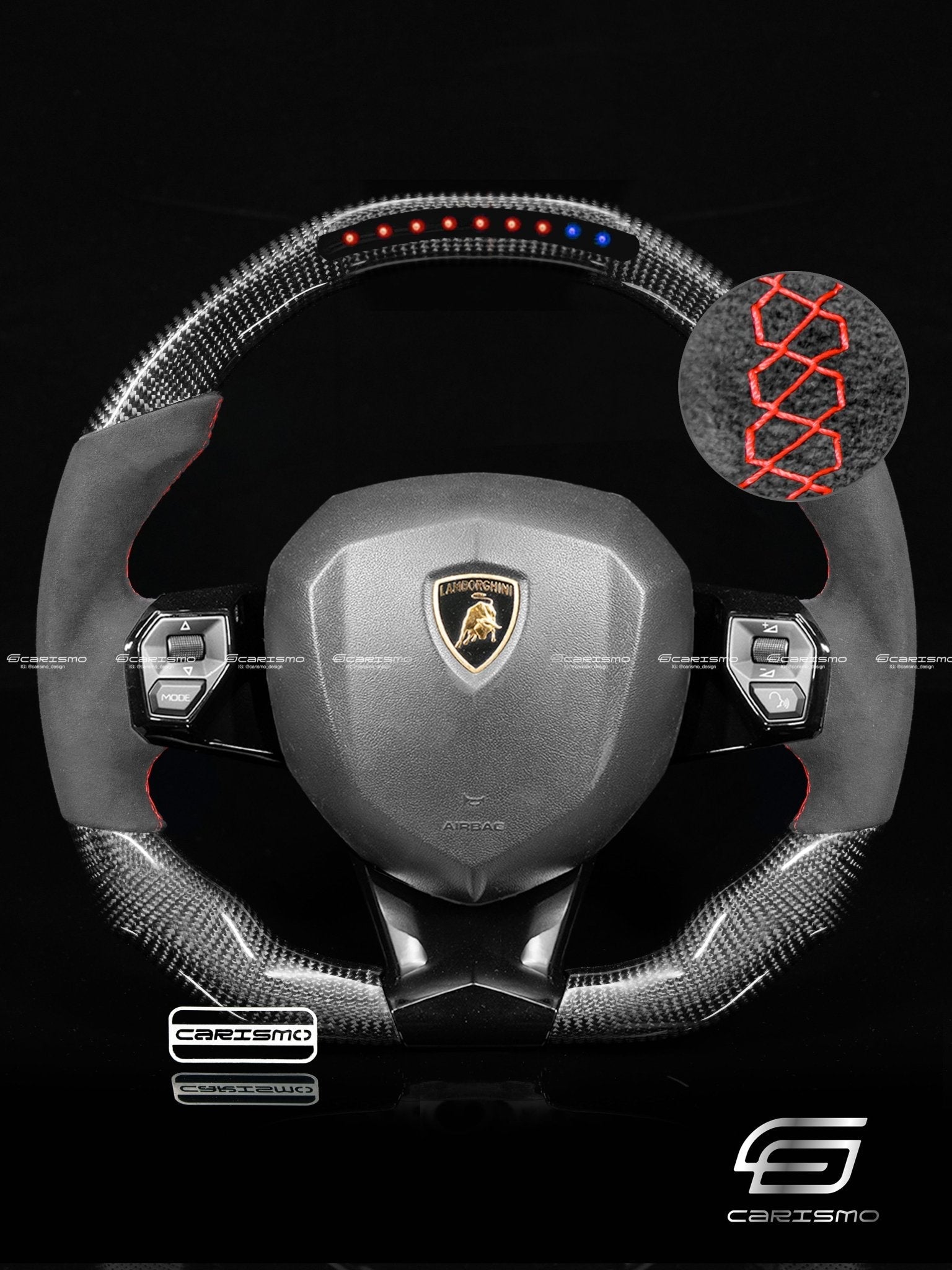 Carismo Steering Wheel For Lamborghini Aventador - Sequential RPM LED - Gloss Carbon - Alcantara
