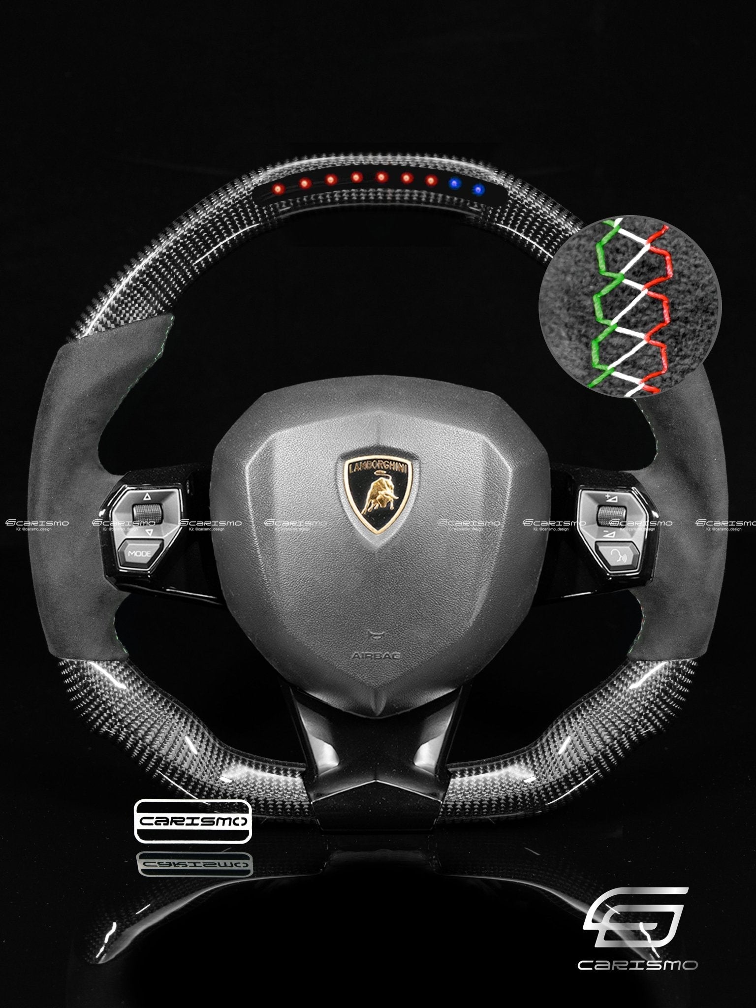 Carismo Steering Wheel For Lamborghini Aventador - Sequential RPM LED - Gloss Carbon - Alcantara