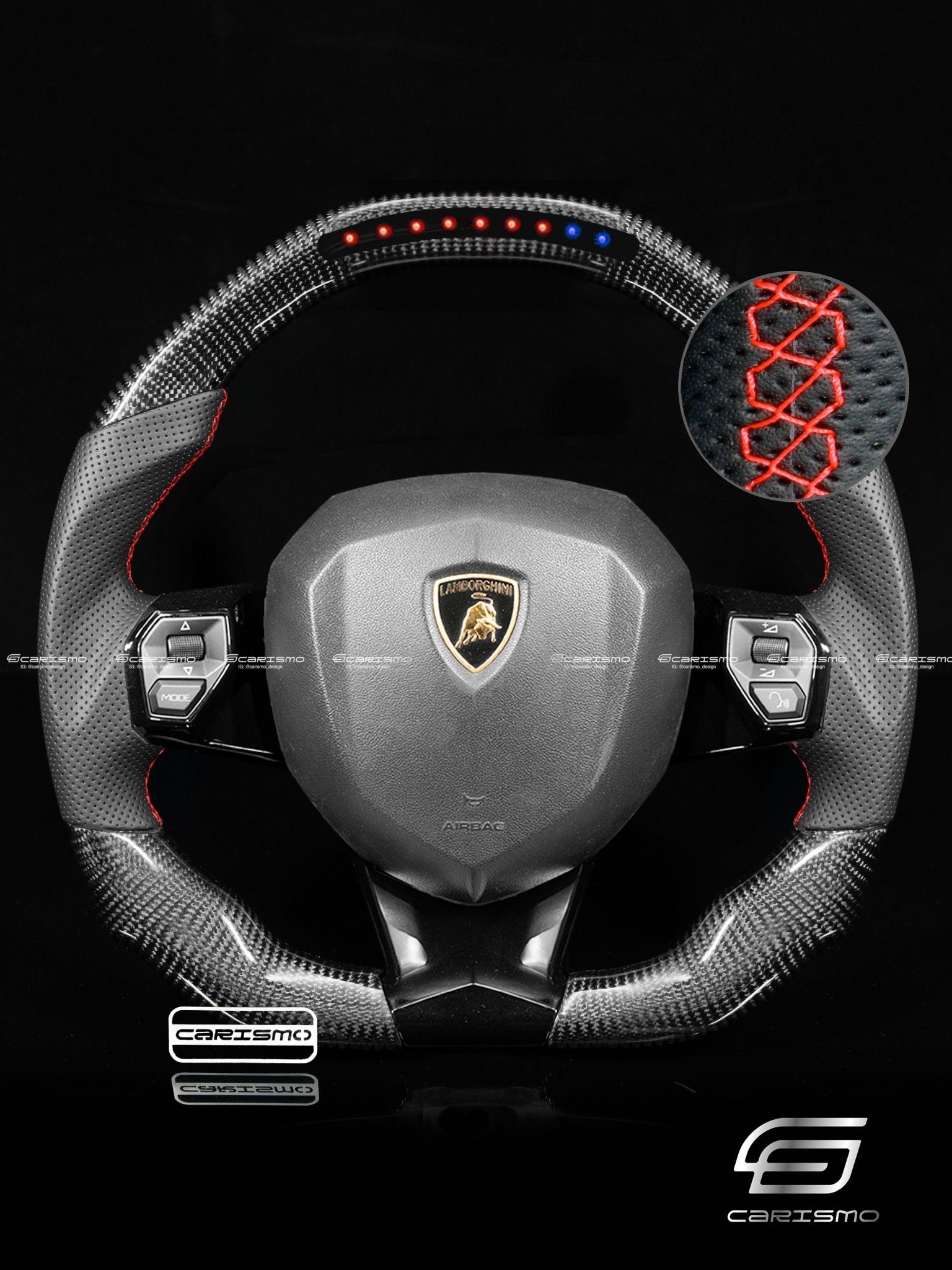 Carismo Steering Wheel For Lamborghini Aventador - Sequential RPM LED - Gloss Carbon - Perforated Leather