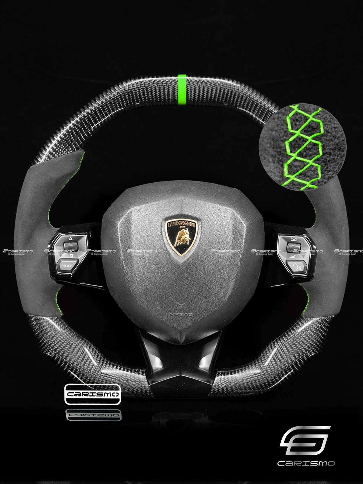 Carismo Steering Wheel For Lamborghini Aventador - Signature - Gloss Carbon - Alcantara