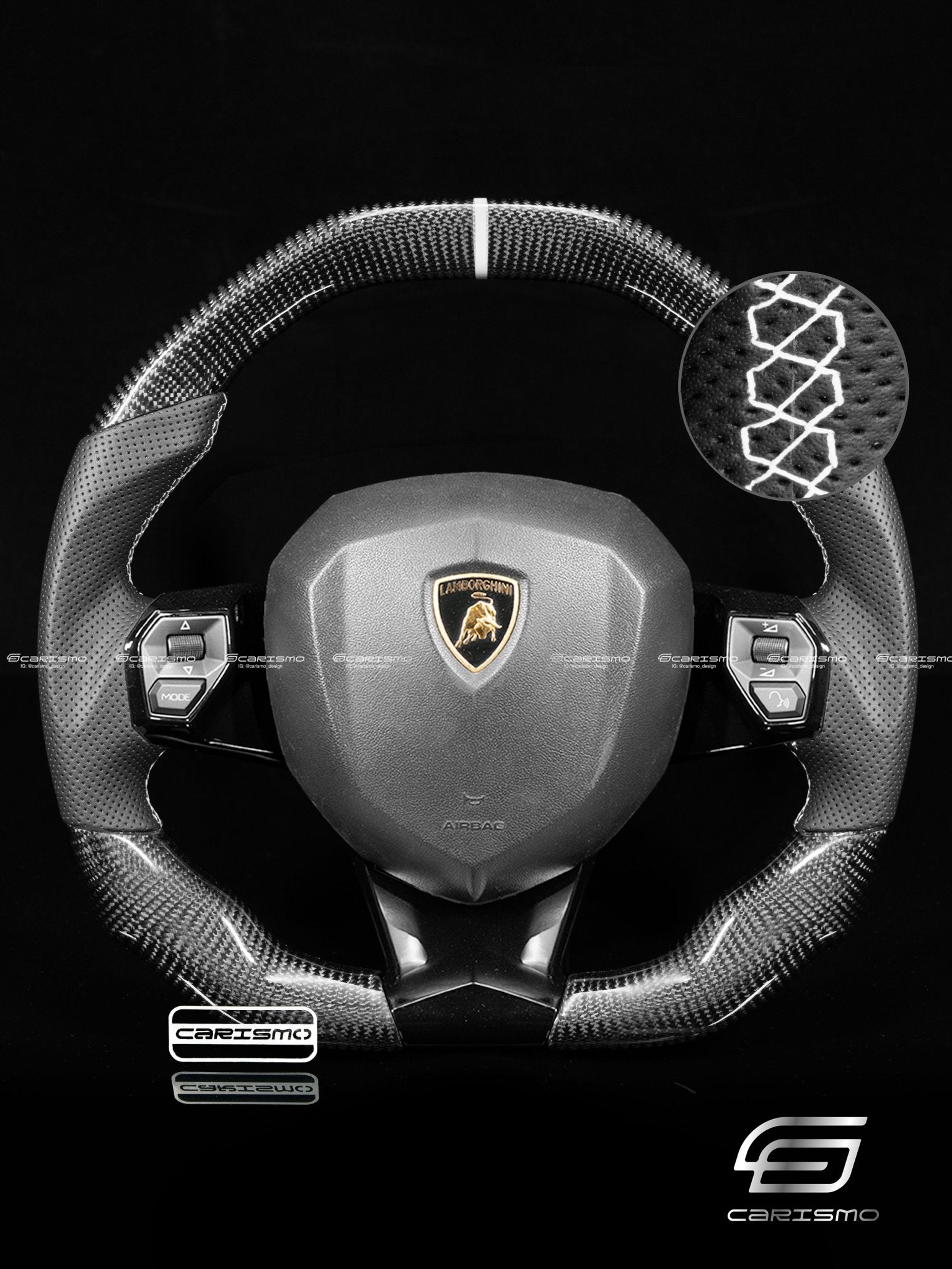 Carismo Steering Wheel For Lamborghini Aventador - Signature - Gloss Carbon - Perforated Leather
