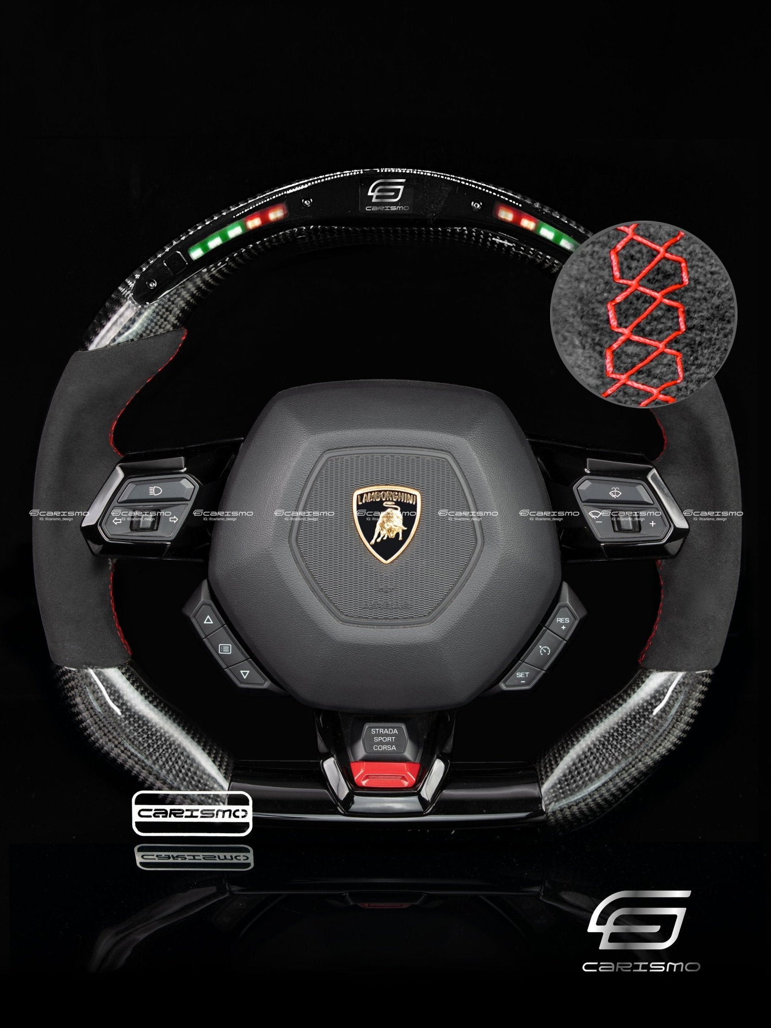 Carismo Steering Wheel For Lamborghini Huracan - Classic RPM LED - Gloss Carbon - Alcantara