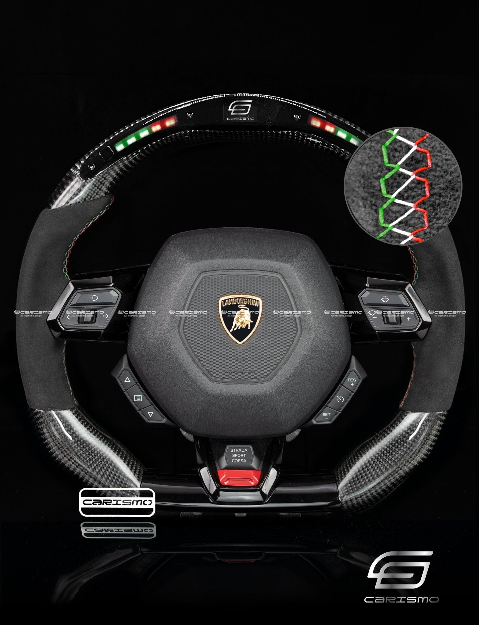 Carismo Steering Wheel For Lamborghini Huracan - Classic RPM LED - Gloss Carbon - Alcantara