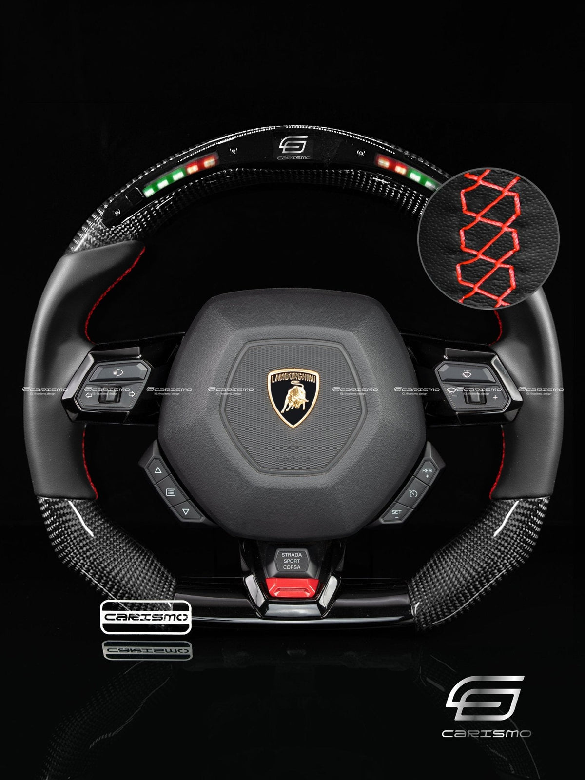 Carismo Steering Wheel For Lamborghini Huracan - Classic RPM LED - Gloss Carbon - Smooth Leather