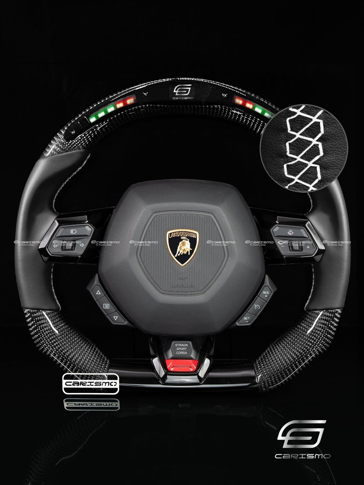Carismo Steering Wheel For Lamborghini Huracan - Classic RPM LED - Gloss Carbon - Smooth Leather