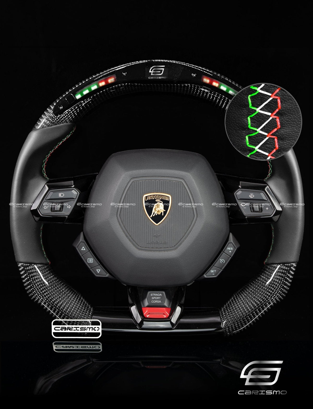 Carismo Steering Wheel For Lamborghini Huracan - Classic RPM LED - Gloss Carbon - Smooth Leather