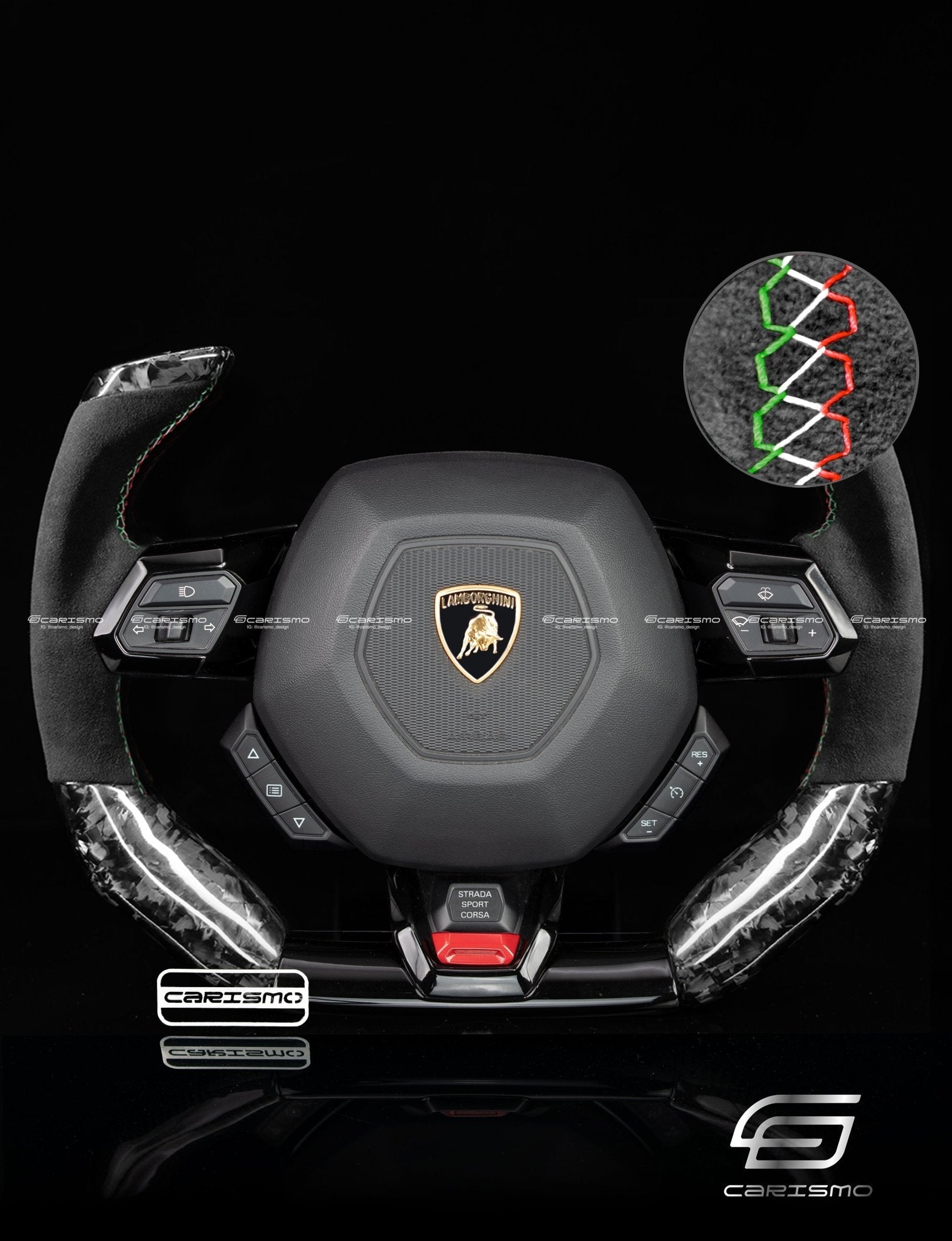 Carismo Steering Wheel For Lamborghini Huracan - F1 Competition - Gloss Forged Carbon - Alcantara