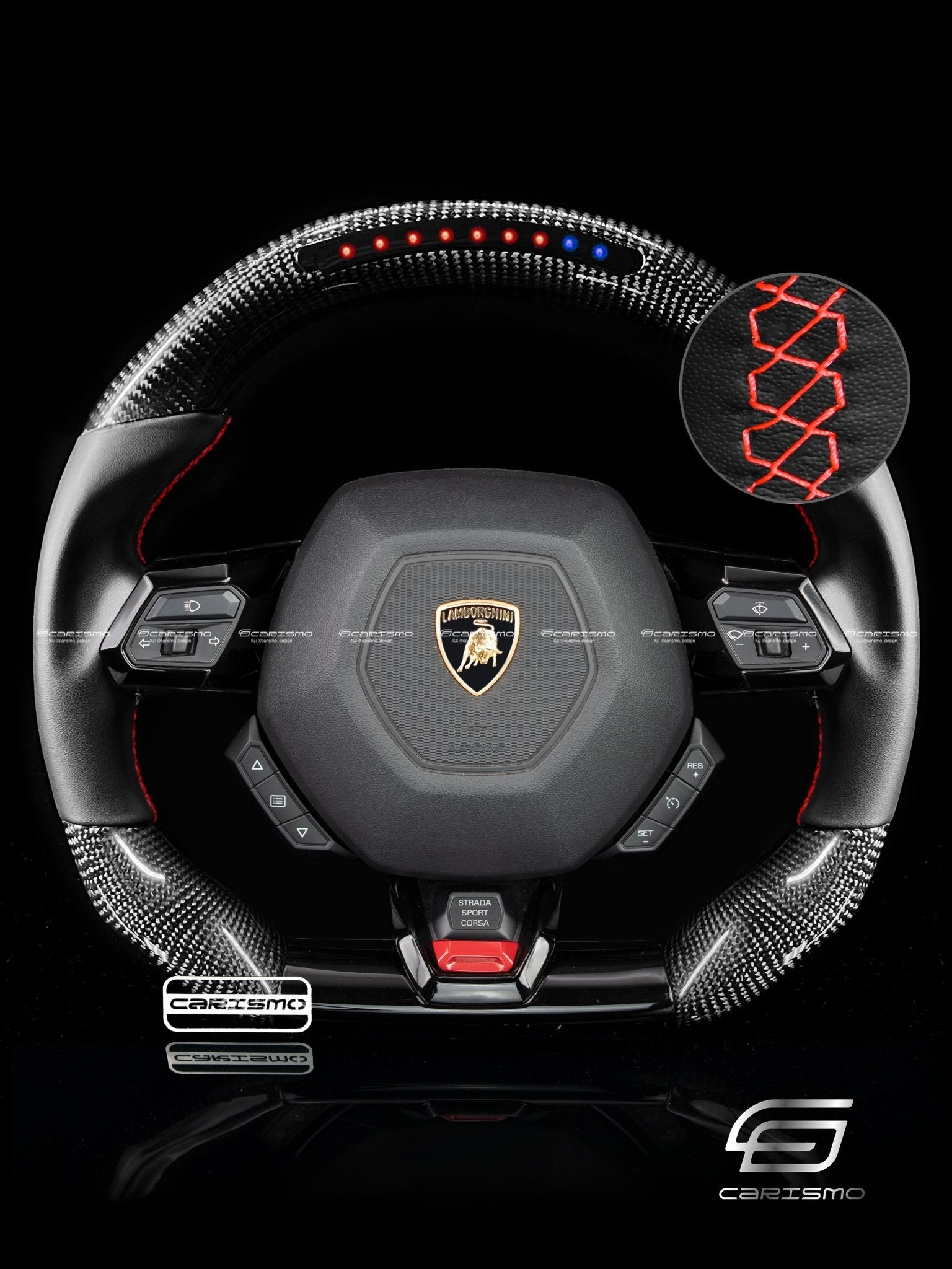 Carismo Steering Wheel For Lamborghini Huracan - Sequential RPM LED - Gloss Carbon - Smooth Leather
