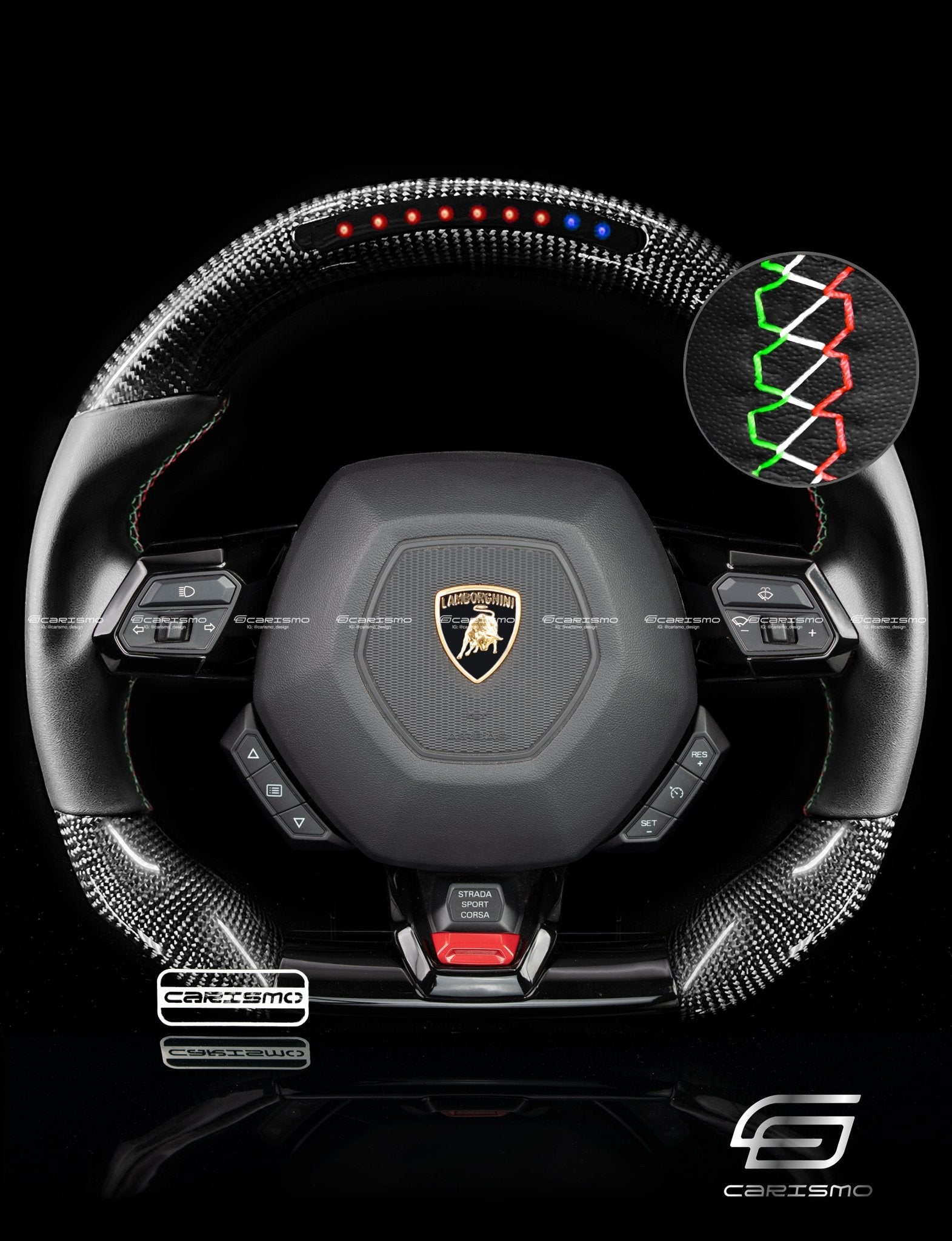 Carismo Steering Wheel For Lamborghini Huracan - Sequential RPM LED - Gloss Carbon - Smooth Leather