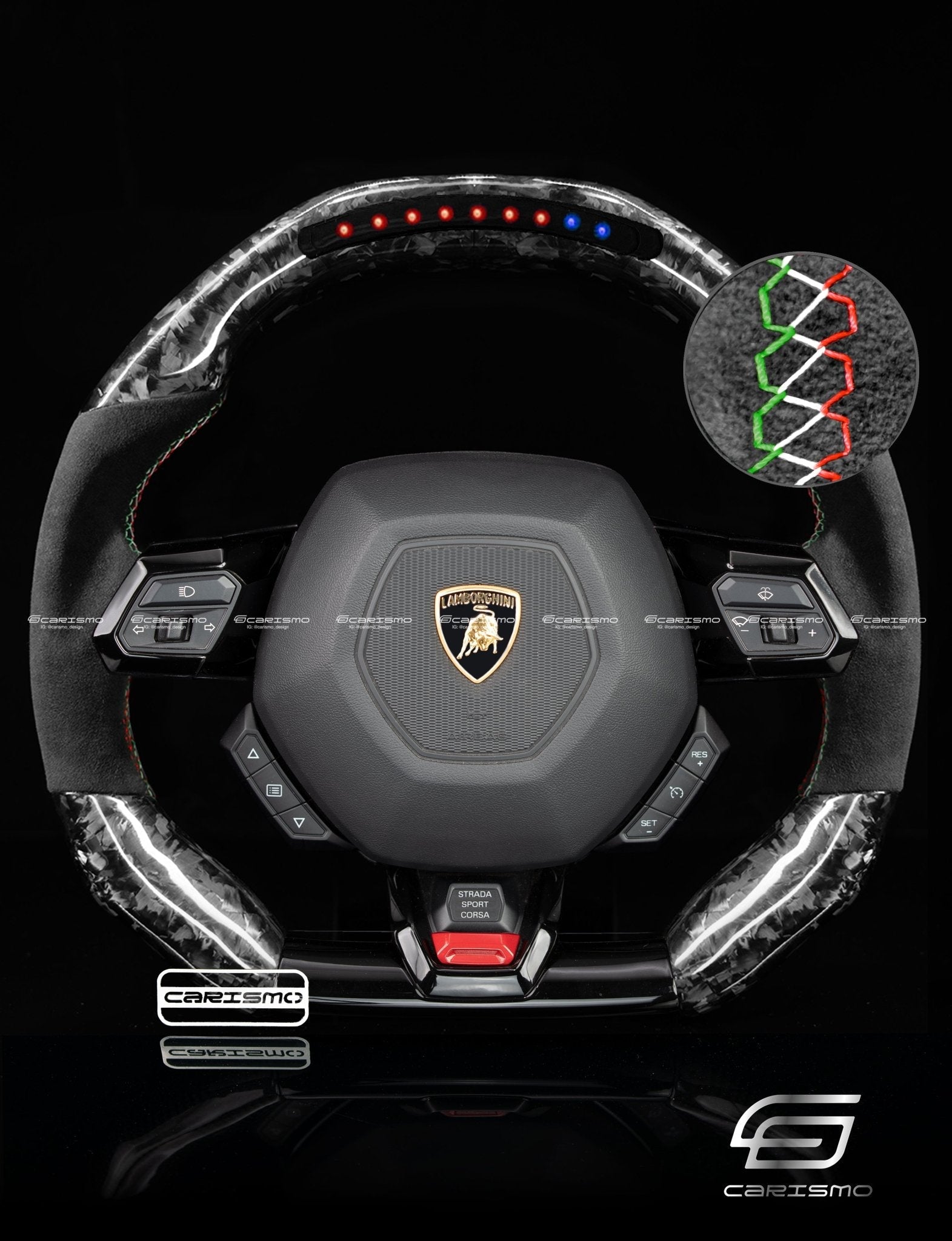 Carismo Steering Wheel For Lamborghini Huracan - Sequential RPM LED - Gloss Forged Carbon - Alcantara