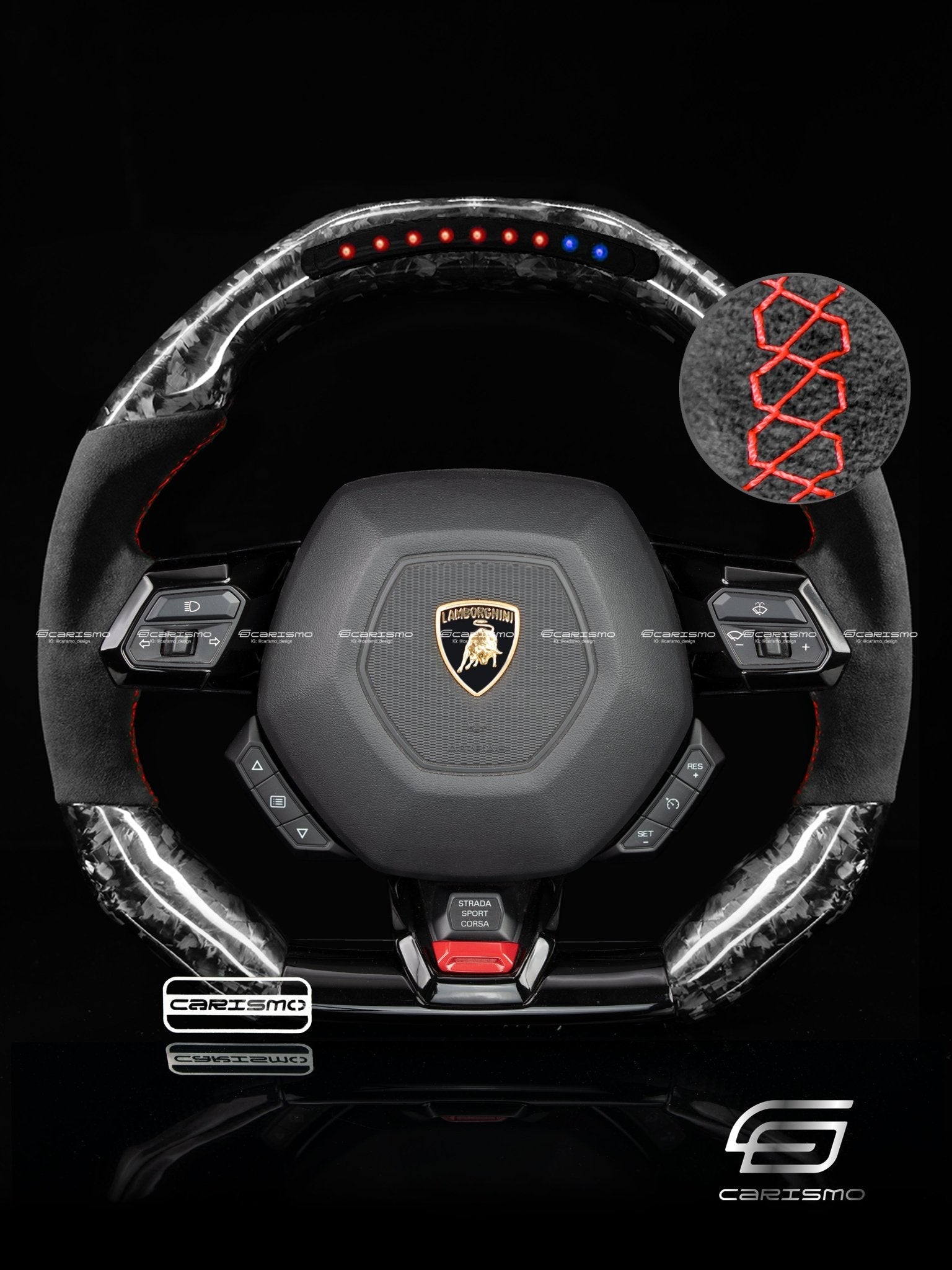 Carismo Steering Wheel For Lamborghini Huracan - Sequential RPM LED - Gloss Forged Carbon - Alcantara