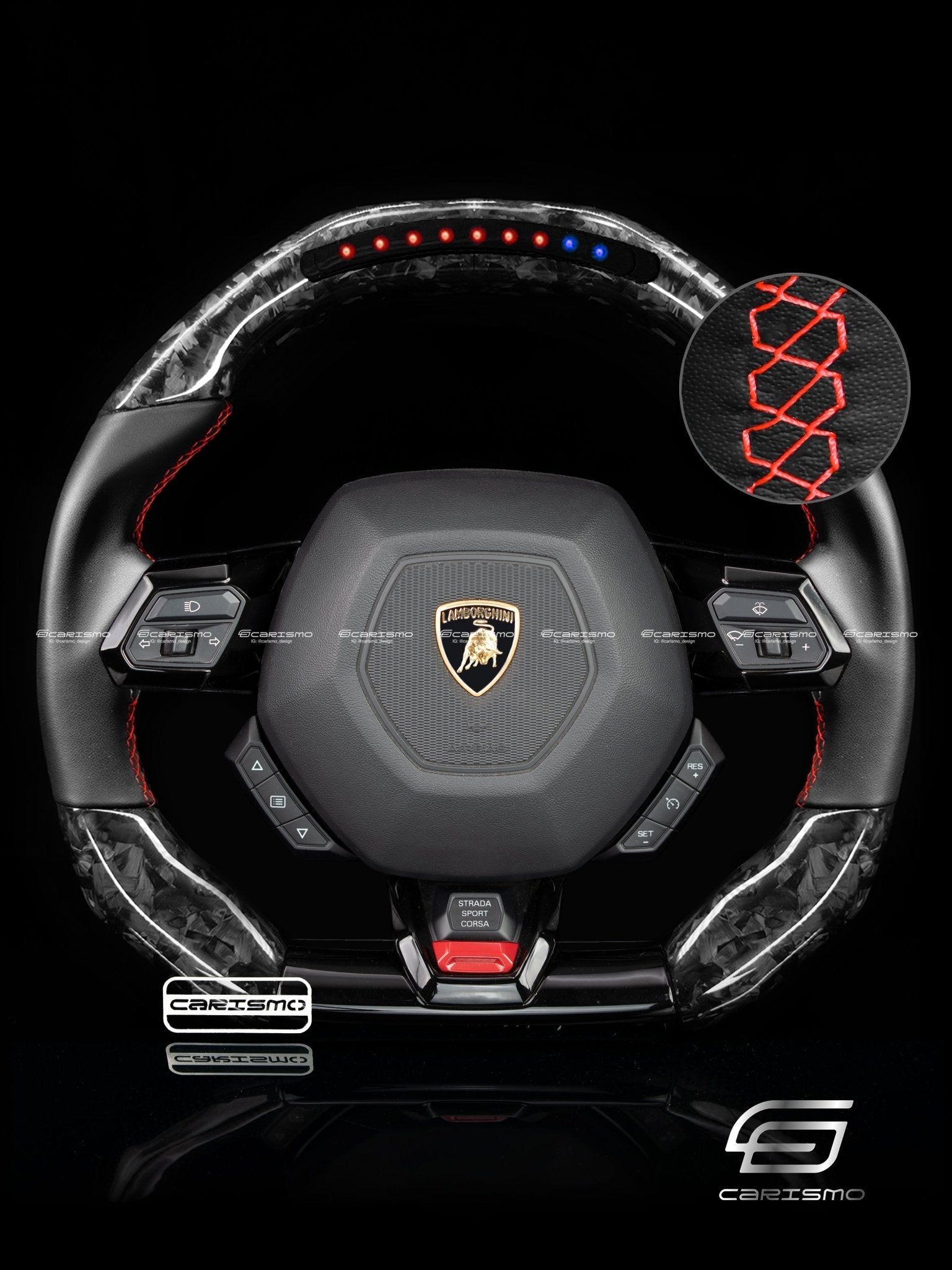 Carismo Steering Wheel For Lamborghini Huracan - Sequential RPM LED - Gloss Forged Carbon - Smooth Leather