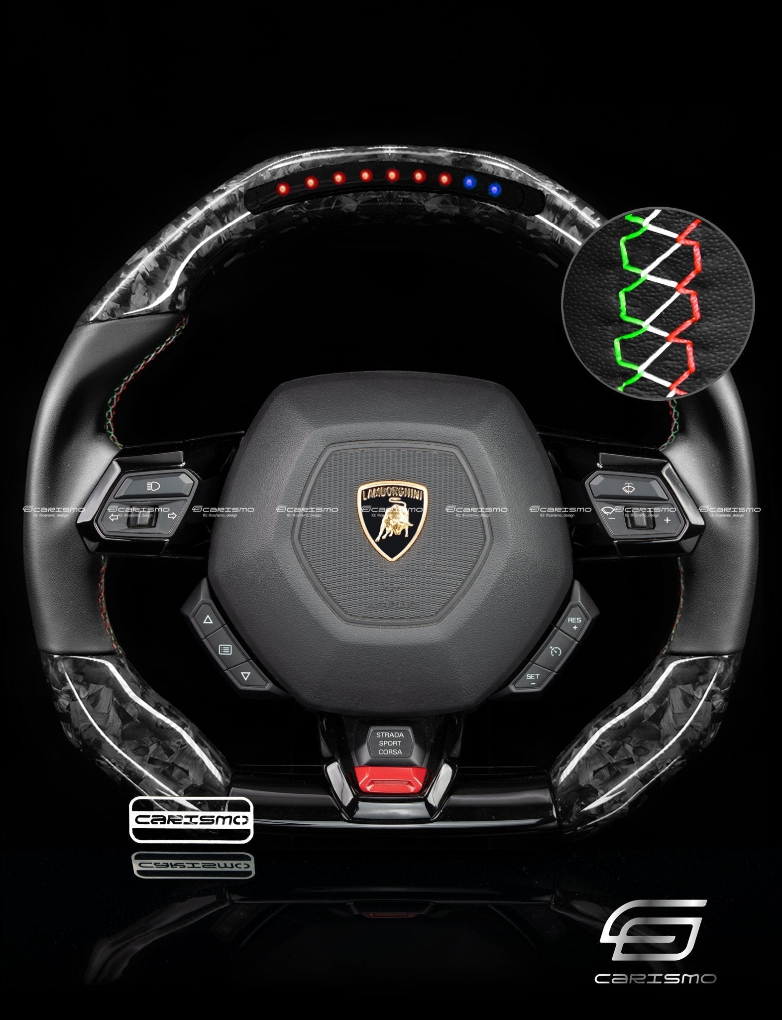 Carismo Steering Wheel For Lamborghini Huracan - Sequential RPM LED - Gloss Forged Carbon - Smooth Leather