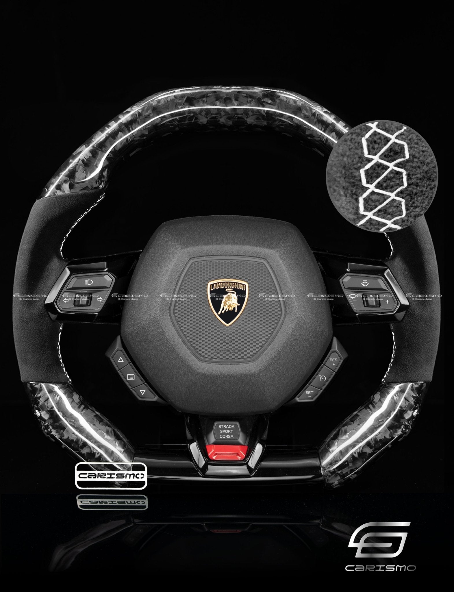 Carismo Steering Wheel For Lamborghini Huracan - Signature - Gloss Forged Carbon - Alcantara