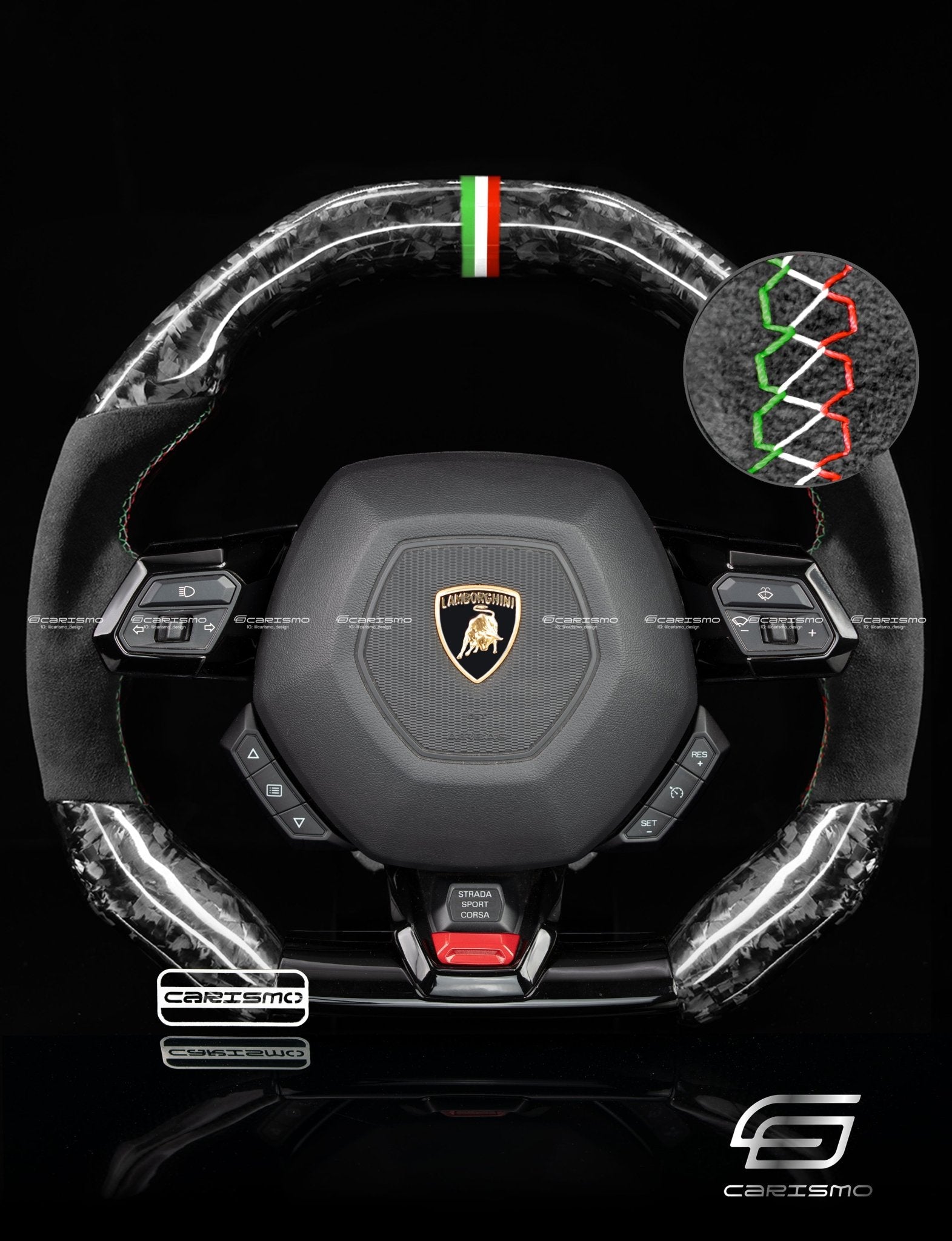 Carismo Steering Wheel For Lamborghini Huracan - Signature - Gloss Forged Carbon - Alcantara