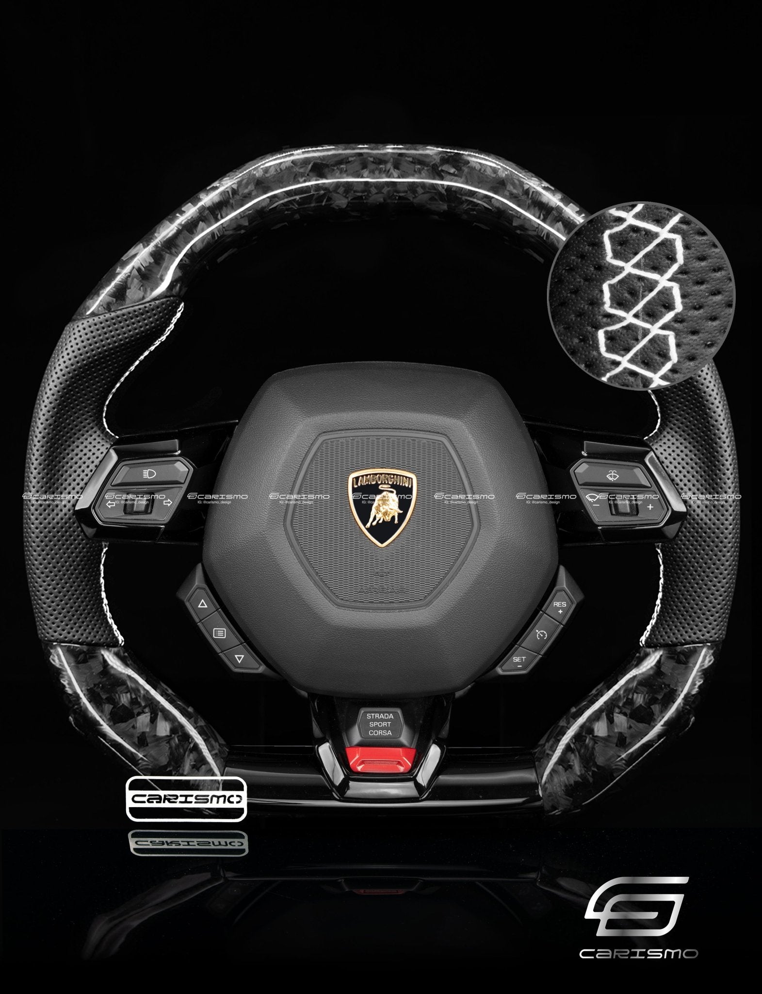 Carismo Steering Wheel For Lamborghini Huracan - Signature - Gloss Forged Carbon - Perforated Leather