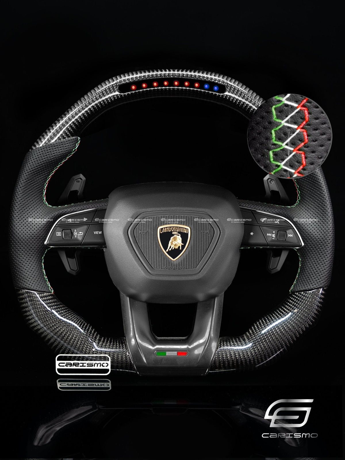 Carismo Steering Wheel For Lamborghini Urus - Sequential RPM LED - Gloss Carbon - Perforated Leather