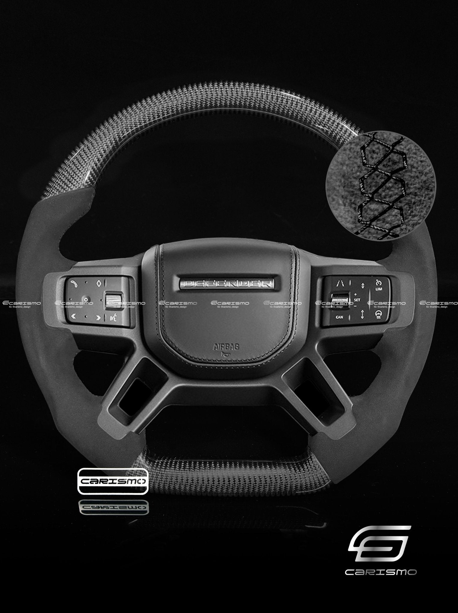 Carismo Steering Wheel For Land Rover Defender (L663) - Sport - Gloss Carbon - Alcantara