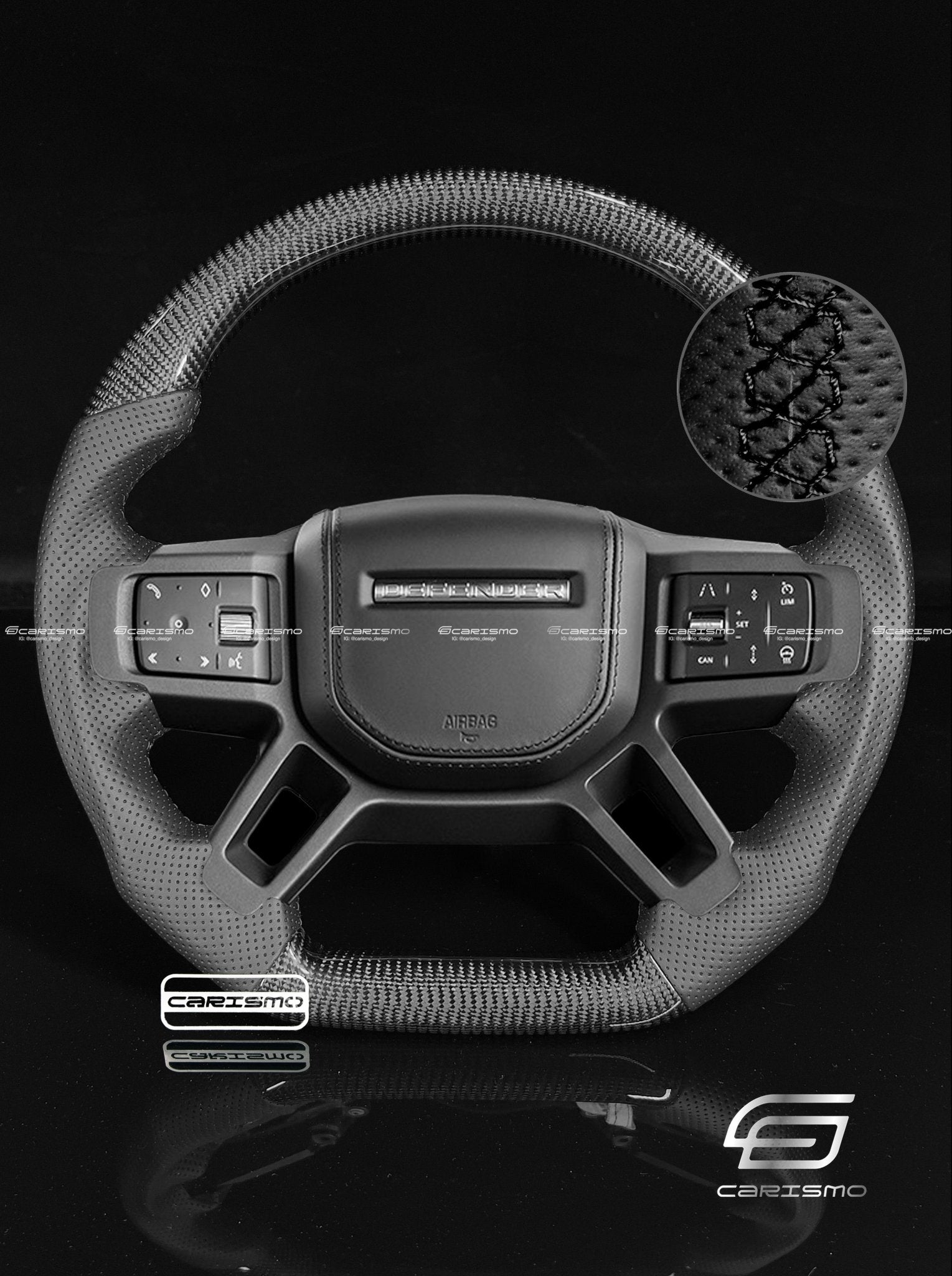 Carismo Steering Wheel For Land Rover Defender (L663) - Sport - Gloss Carbon - Perforated Leather