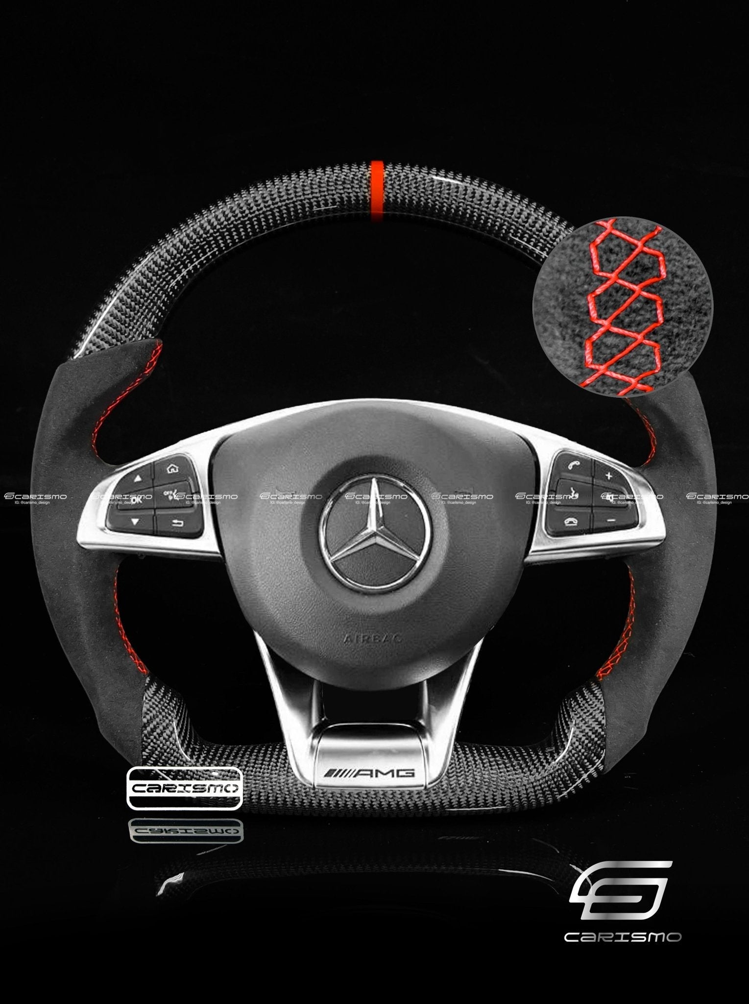 Carismo Steering Wheel For Mercedes/AMG (2016 AMG Performance Wheel) - Sport - Gloss Carbon - Alcantara