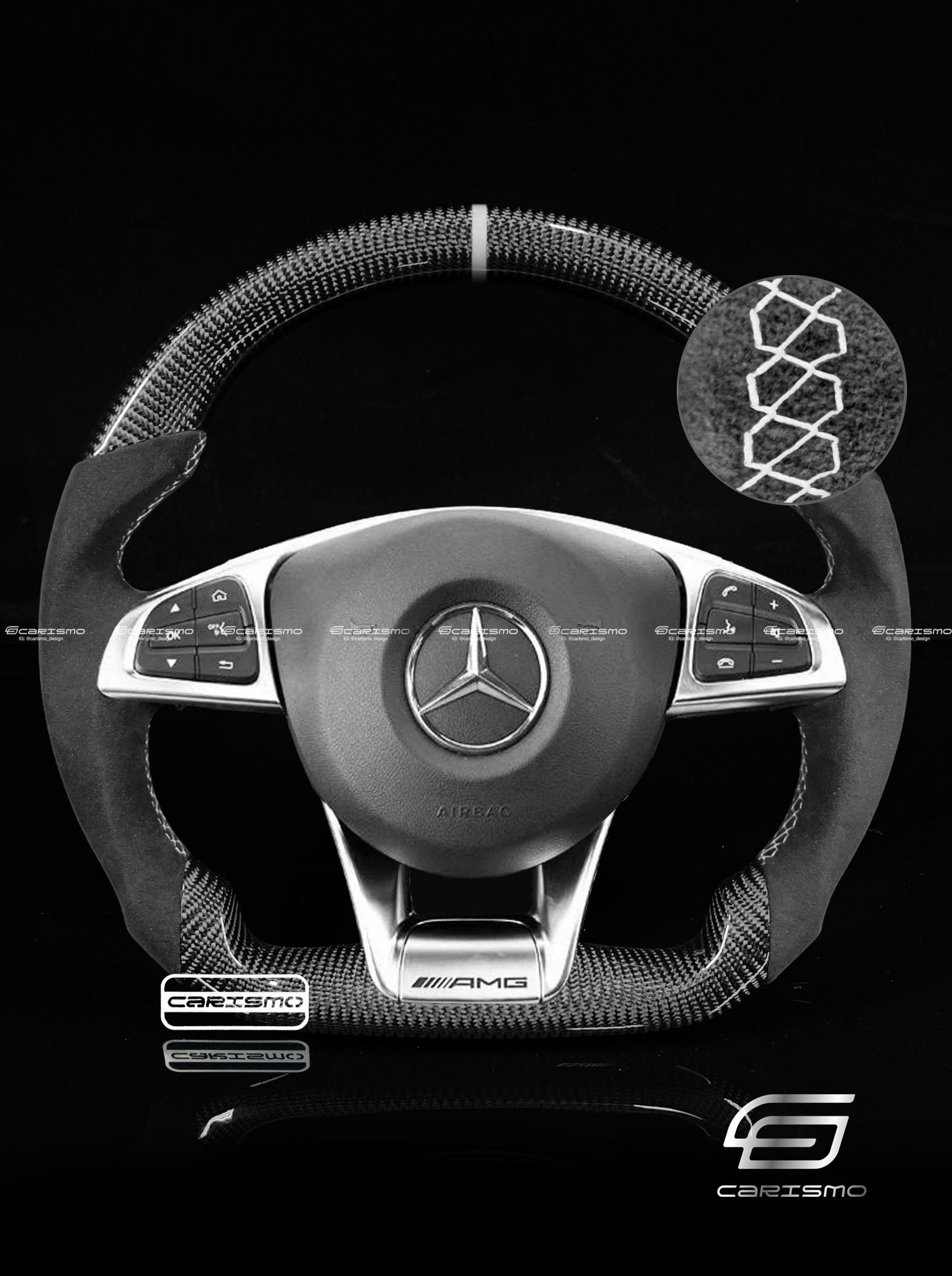 Carismo Steering Wheel For Mercedes/AMG (2016 AMG Performance Wheel) - Sport - Gloss Carbon - Alcantara
