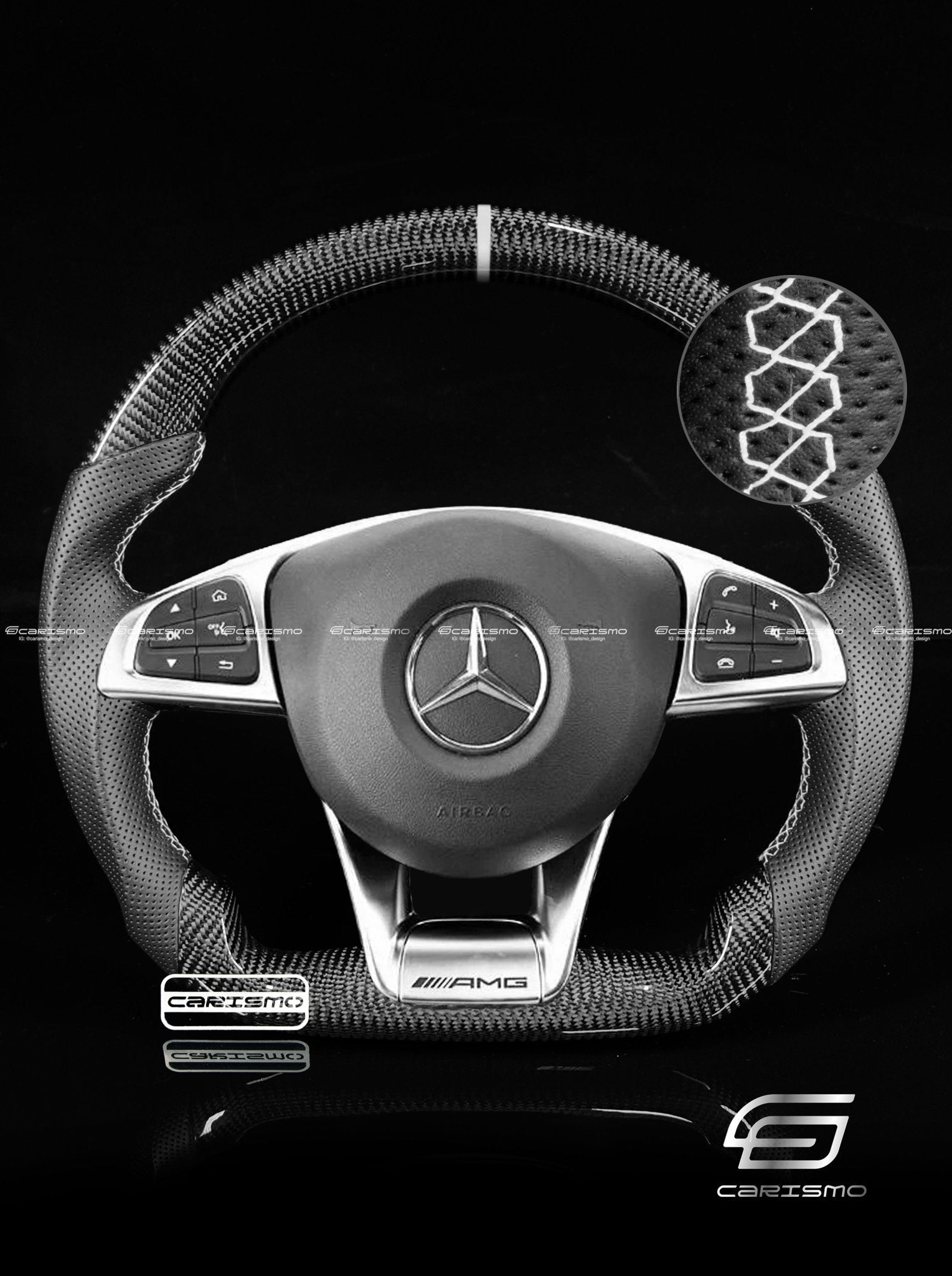 Carismo Steering Wheel For Mercedes/AMG (2016 AMG Performance Wheel) - Sport - Gloss Carbon - Perforated Leather