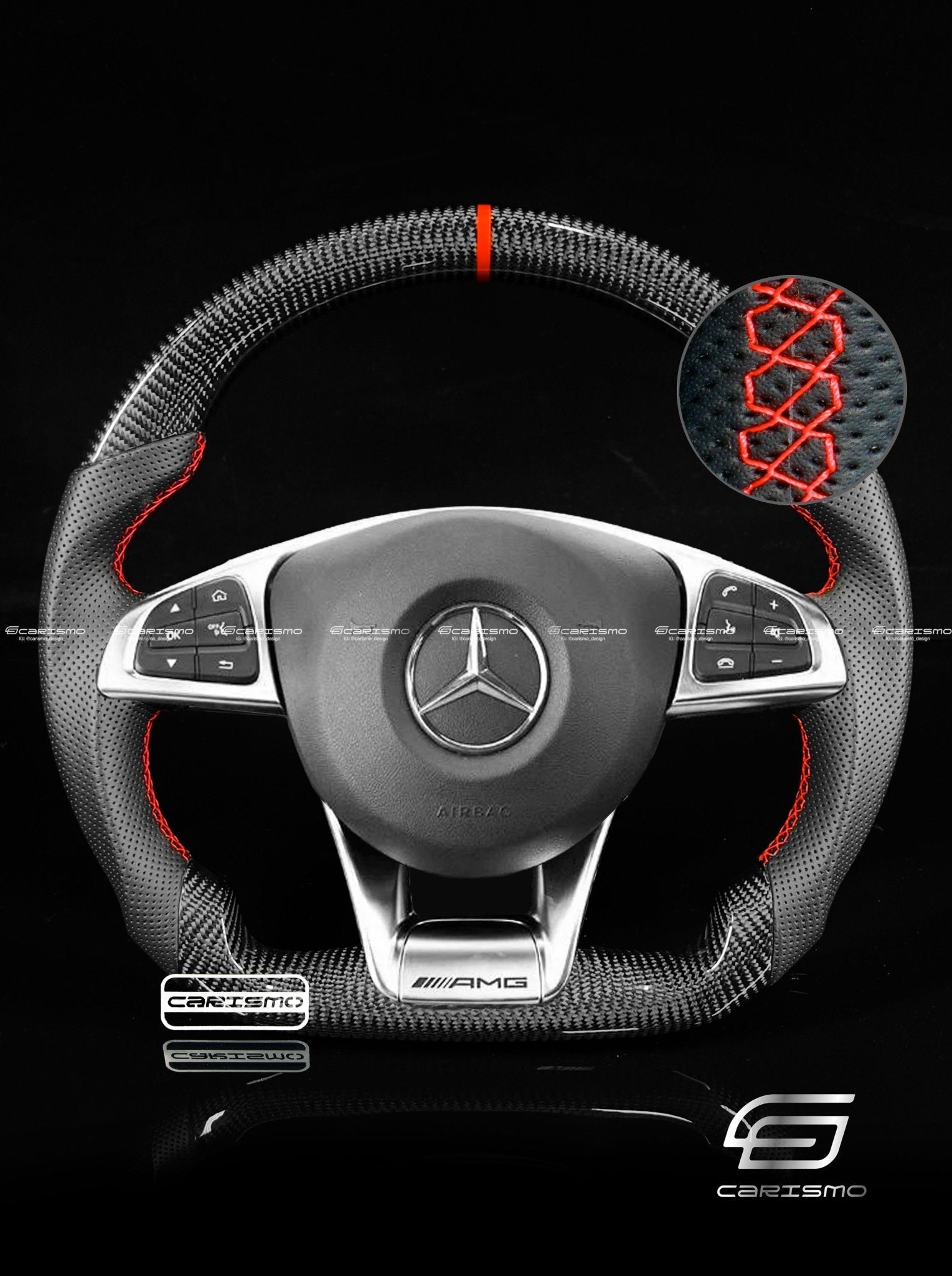 Carismo Steering Wheel For Mercedes/AMG (2016 AMG Performance Wheel) - Sport - Gloss Carbon - Perforated Leather
