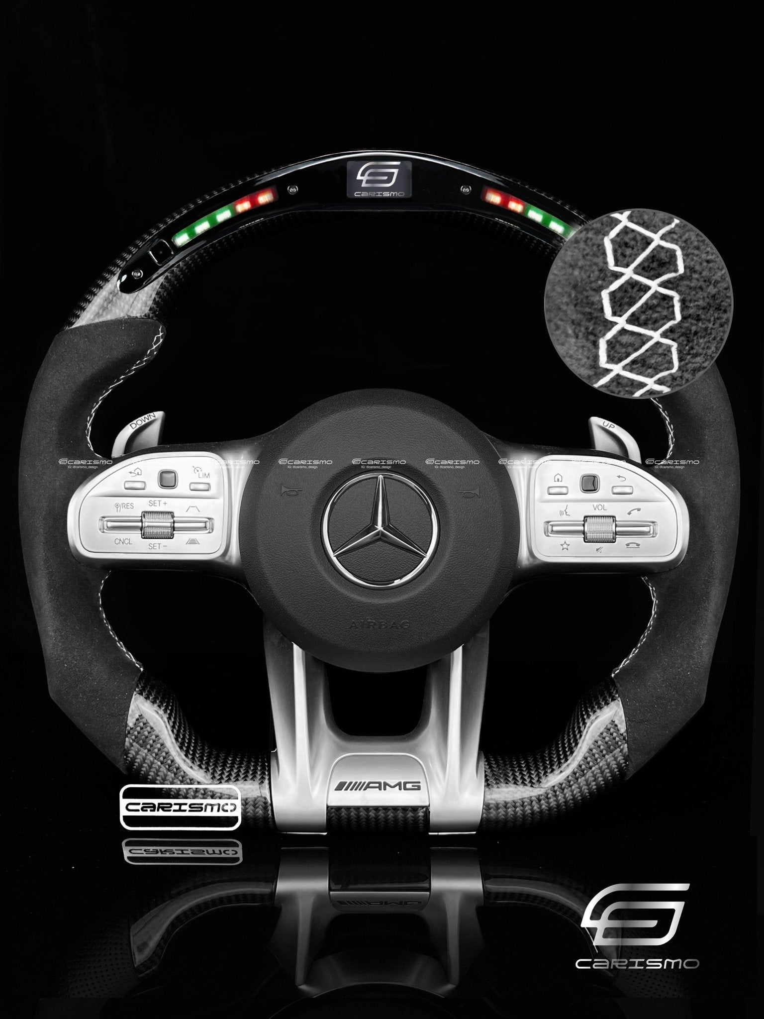 Carismo Steering Wheel For Mercedes/AMG (2020 AMG Performance Wheel) - Classic RPM LED - Gloss Carbon - Alcantara