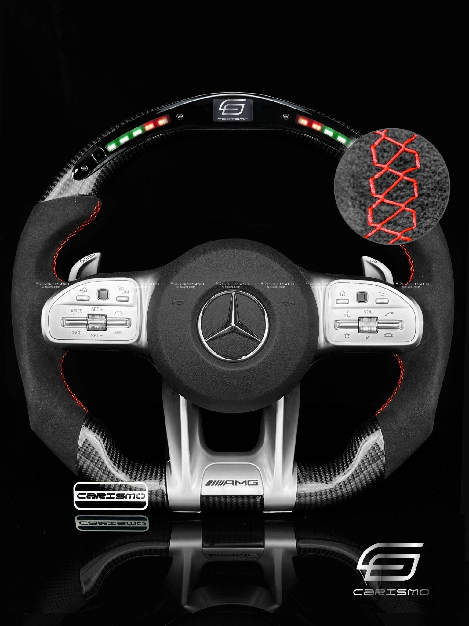 Carismo Steering Wheel For Mercedes/AMG (2020 AMG Performance Wheel) - Classic RPM LED - Gloss Carbon - Alcantara