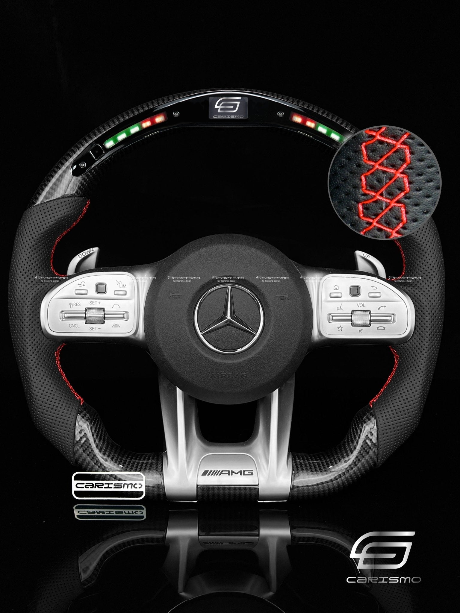 Carismo Steering Wheel For Mercedes/AMG (2020 AMG Performance Wheel) - Classic RPM LED - Gloss Carbon - Perforated Leather