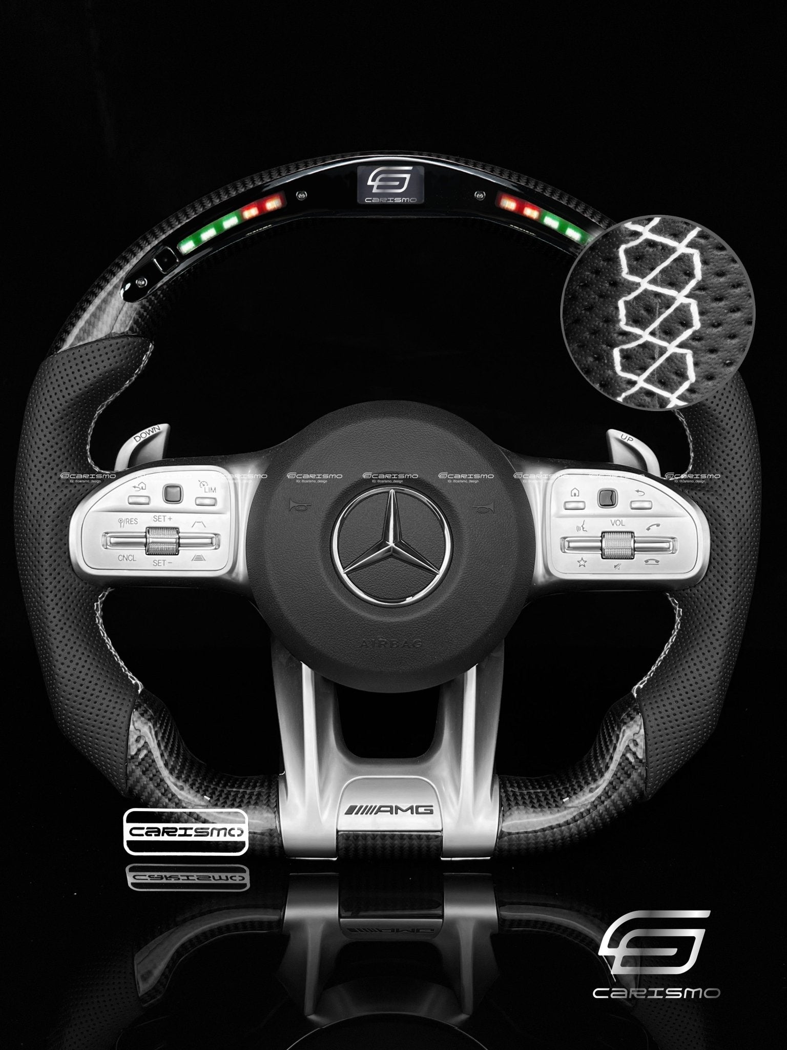 Carismo Steering Wheel For Mercedes/AMG (2020 AMG Performance Wheel) - Classic RPM LED - Gloss Carbon - Perforated Leather