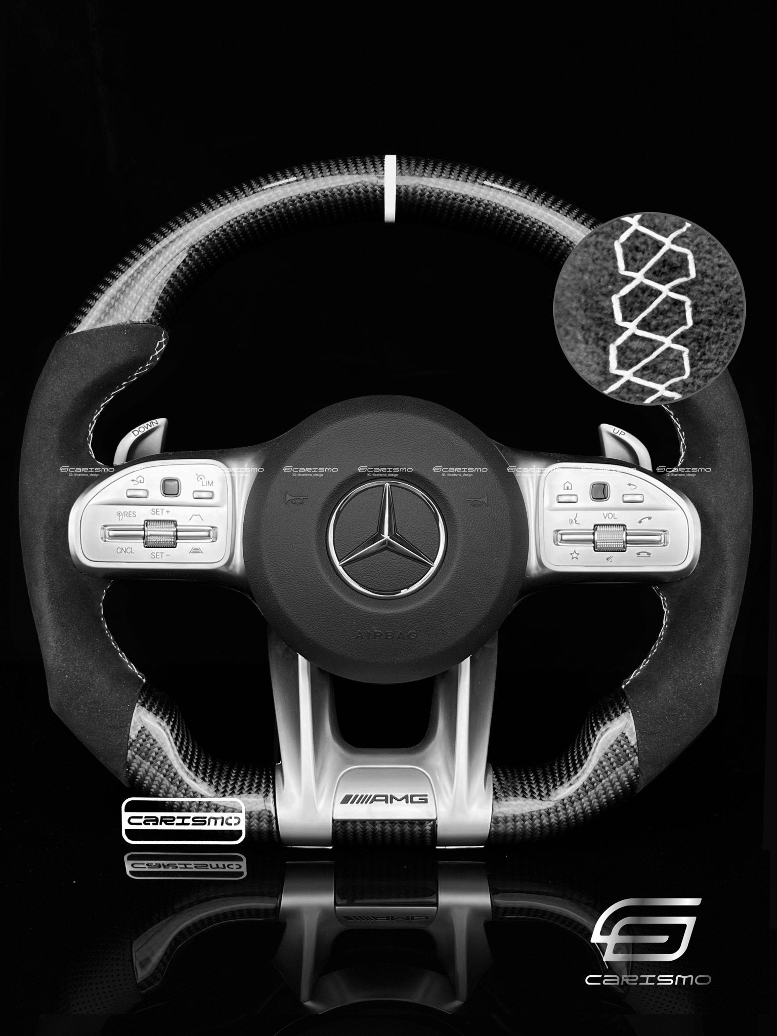Carismo Steering Wheel For Mercedes/AMG (2020 AMG Performance Wheel) - Sport - Gloss Carbon - Alcantara