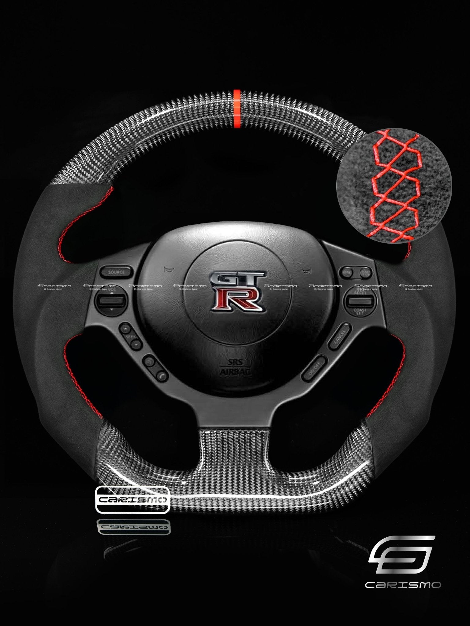 Carismo Steering Wheel For Nissan GT-R (R35 CBA & DBA) - Sport - Gloss Carbon - Alcantara
