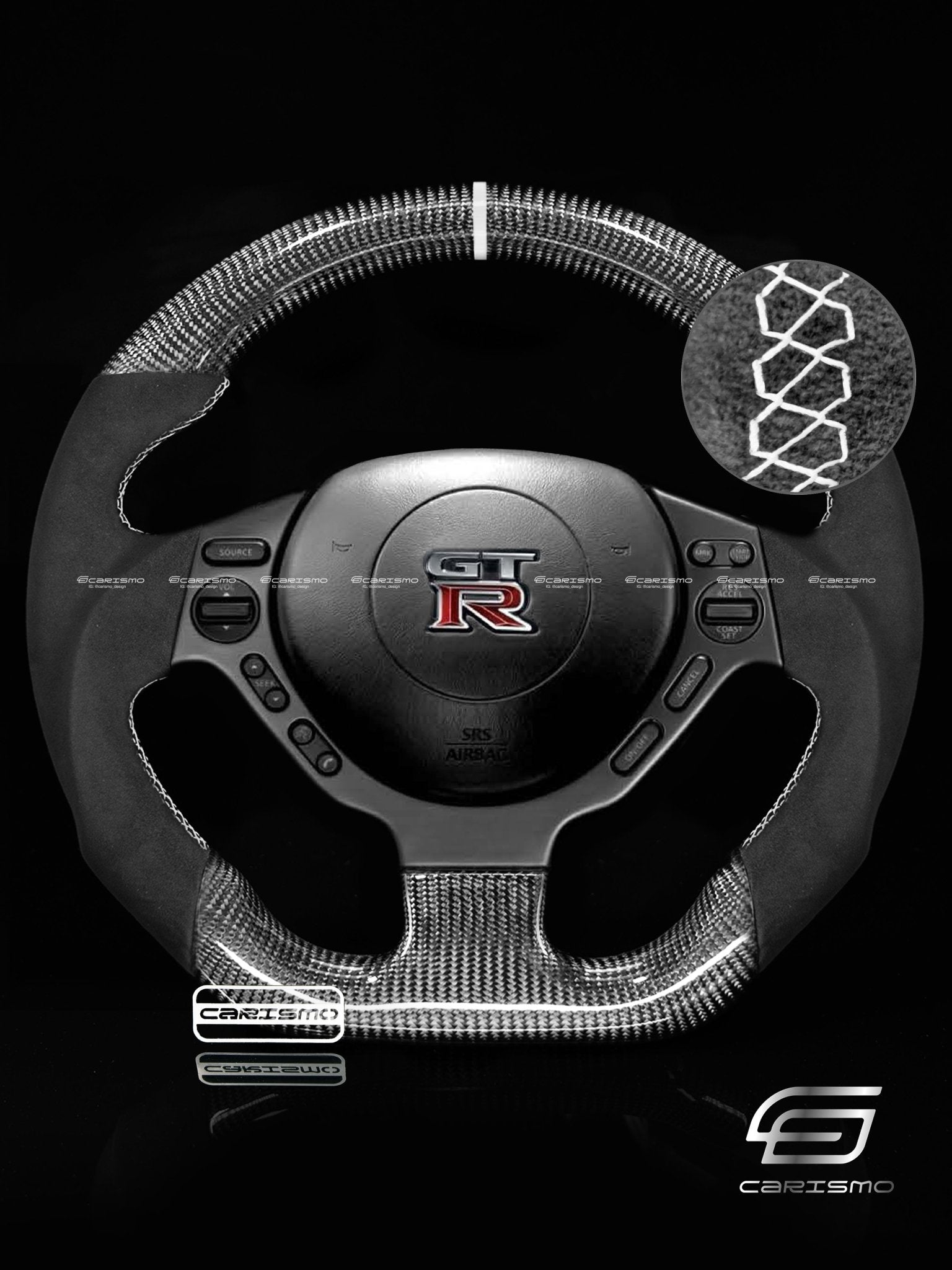 Carismo Steering Wheel For Nissan GT-R (R35 CBA & DBA) - Sport - Gloss Carbon - Alcantara