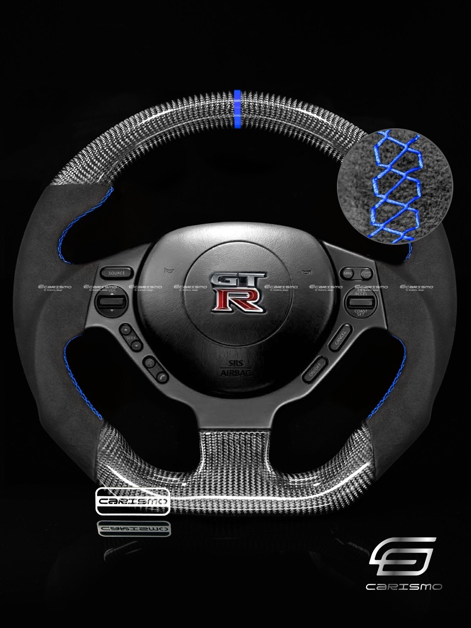 Carismo Steering Wheel For Nissan GT-R (R35 CBA & DBA) - Sport - Gloss Carbon - Alcantara