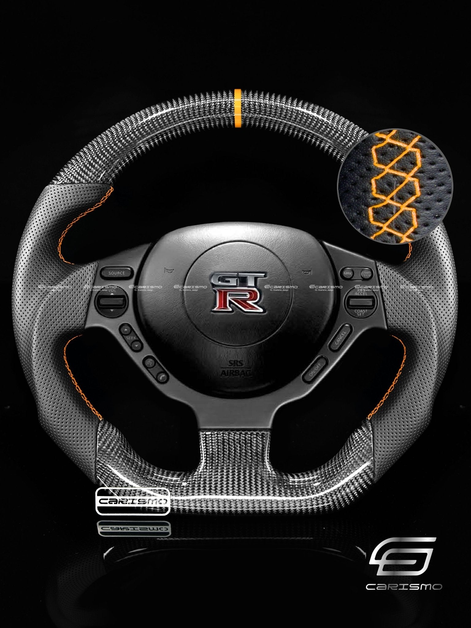 Carismo Steering Wheel For Nissan GT-R (R35 CBA & DBA) - Sport - Gloss Carbon - Perforated Leather
