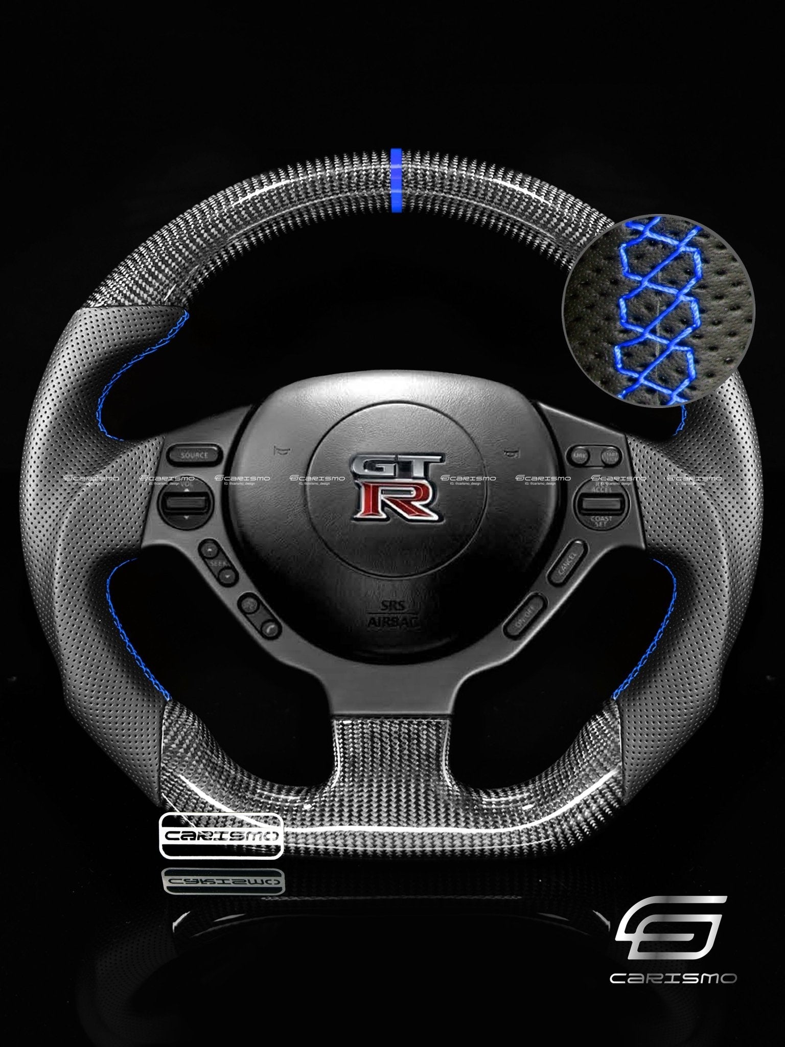 Carismo Steering Wheel For Nissan GT-R (R35 CBA & DBA) - Sport - Gloss Carbon - Perforated Leather