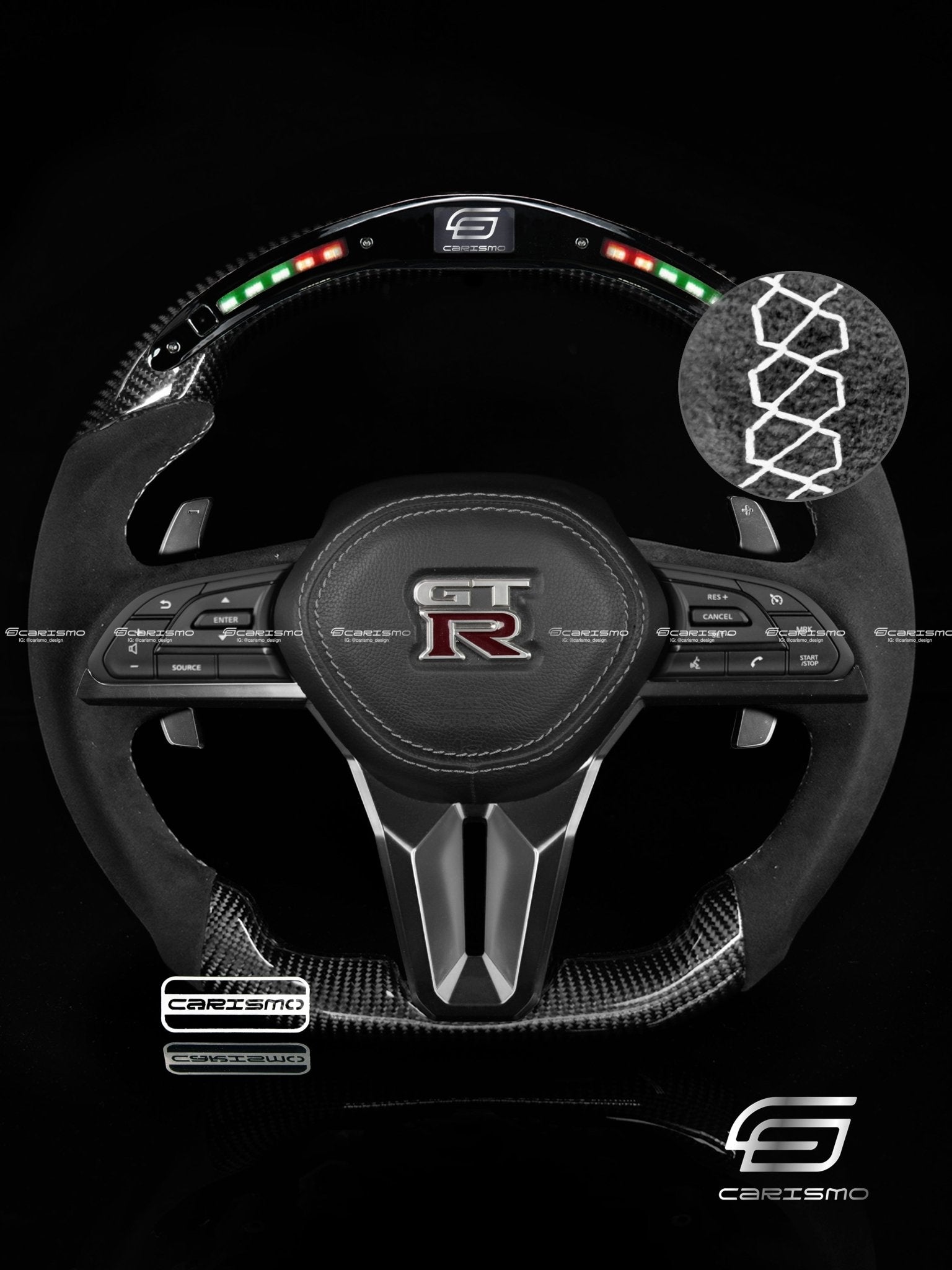 Carismo Steering Wheel For Nissan GT-R (R35 EBA) - Classic RPM LED - Gloss Carbon - Alcantara