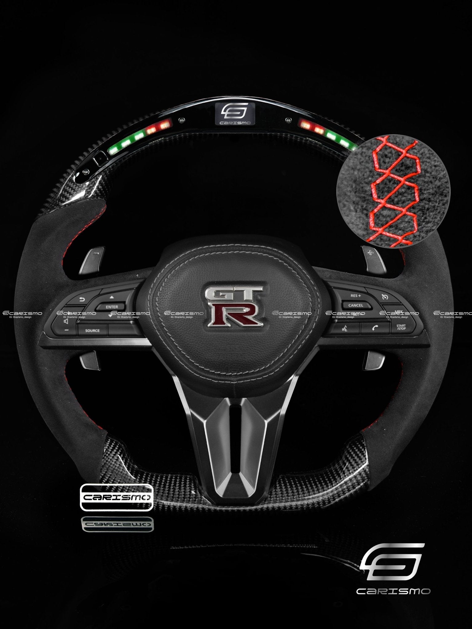 Carismo Steering Wheel For Nissan GT-R (R35 EBA) - Classic RPM LED - Gloss Carbon - Alcantara