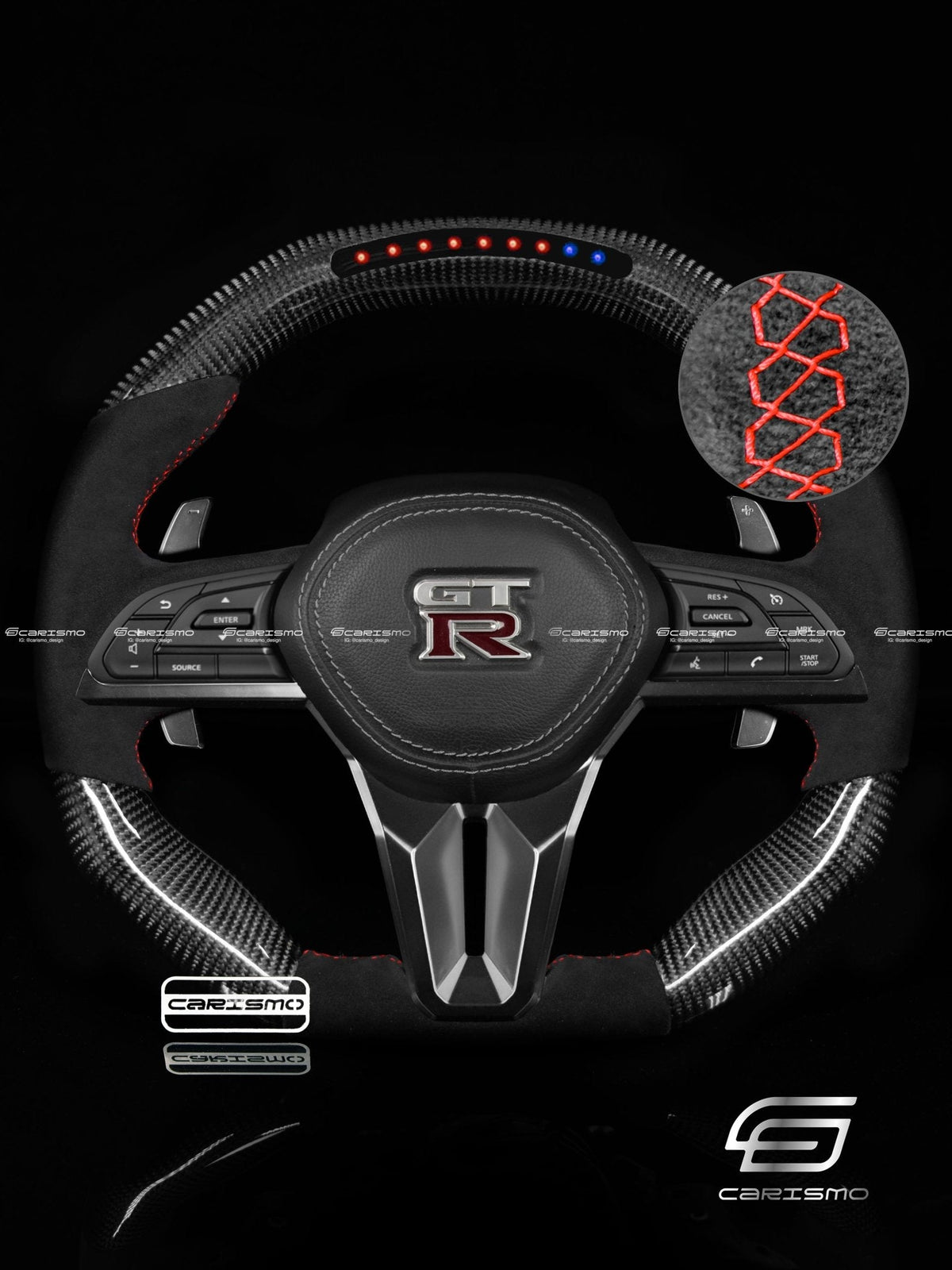 Carismo Steering Wheel For Nissan GT-R (R35 EBA) - Sequential RPM LED - Gloss Carbon - Alcantara